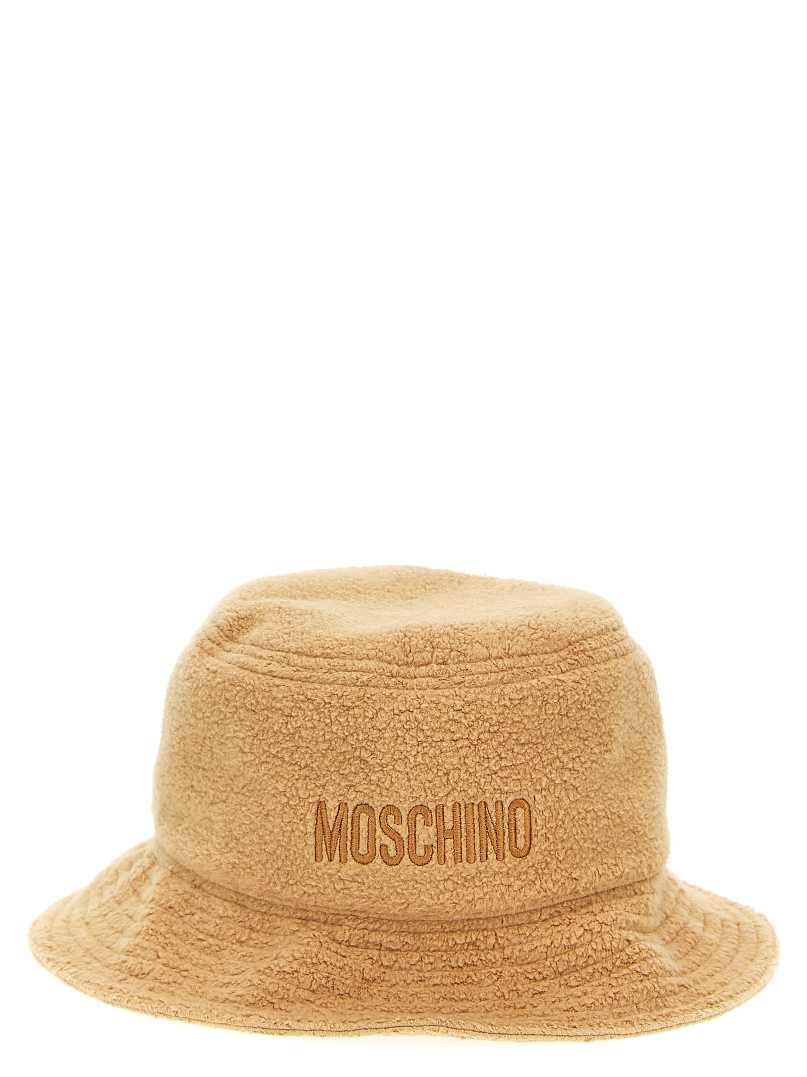 Shop Moschino Teddy Bucket Hat In Beige