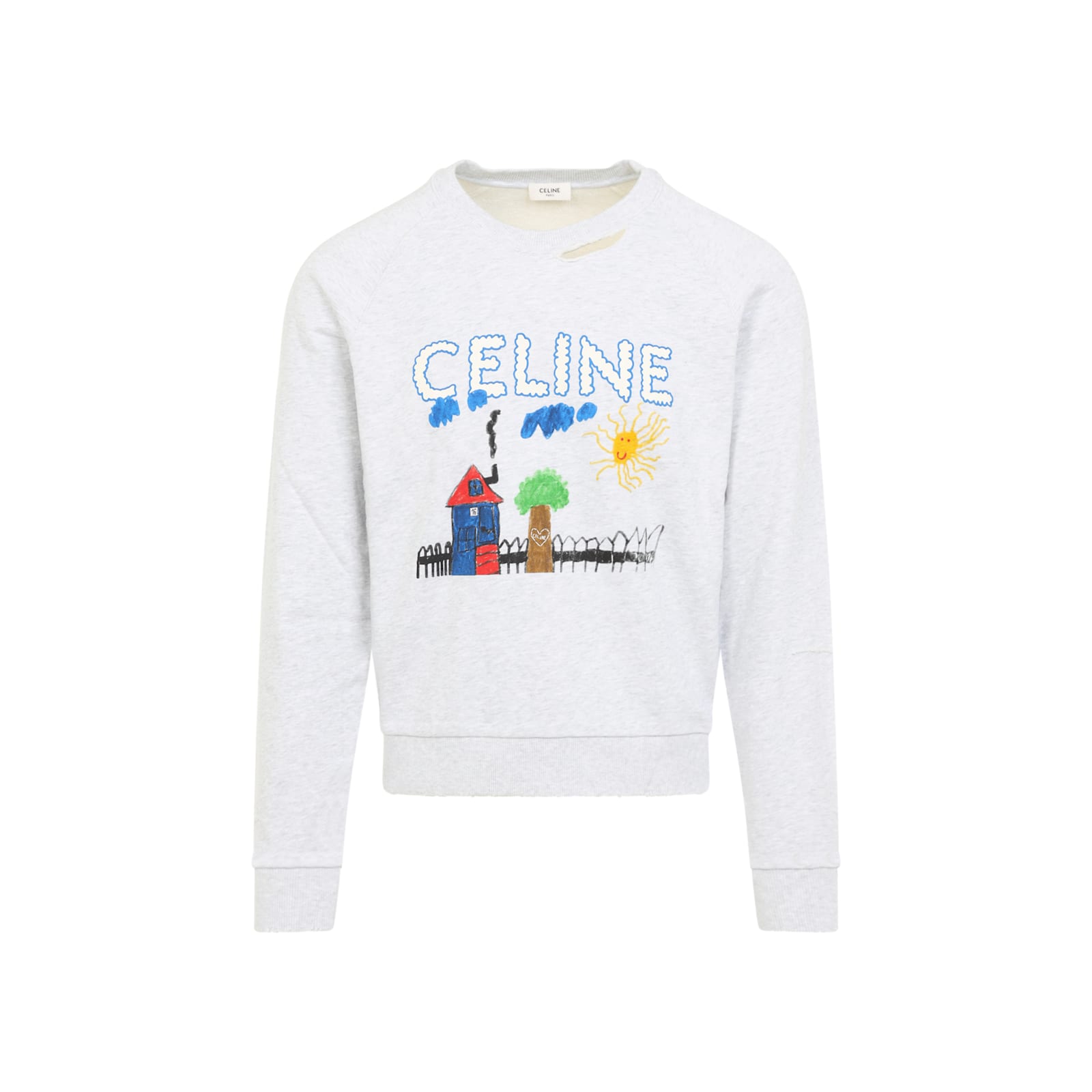 Celine Light Grey Printed Sweatshirt In White