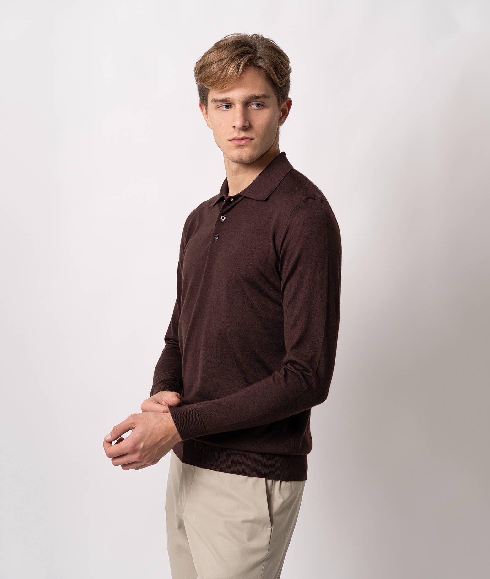 Shop Larusmiani Long Sleeve Polo Coppa Europa Sweater In Darkbrown