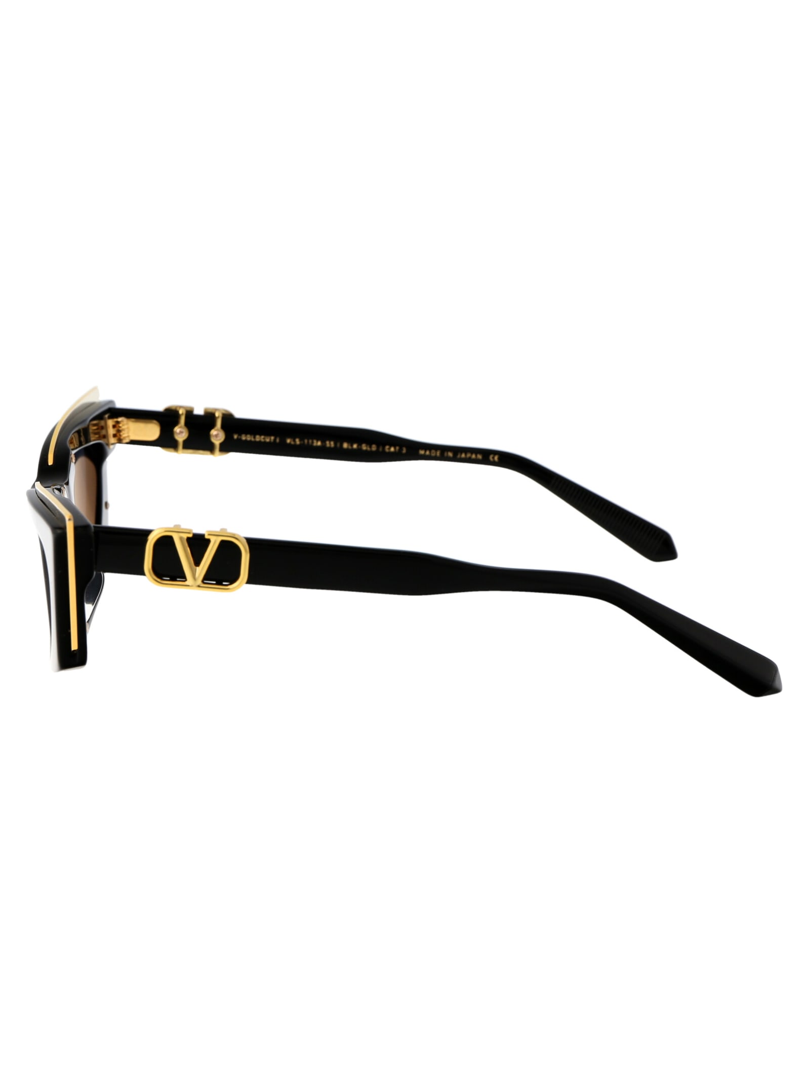 Shop Valentino V - Goldcut - I Sunglasses In 113a Black - Yellow Gold W/ Dark Grey - Ar