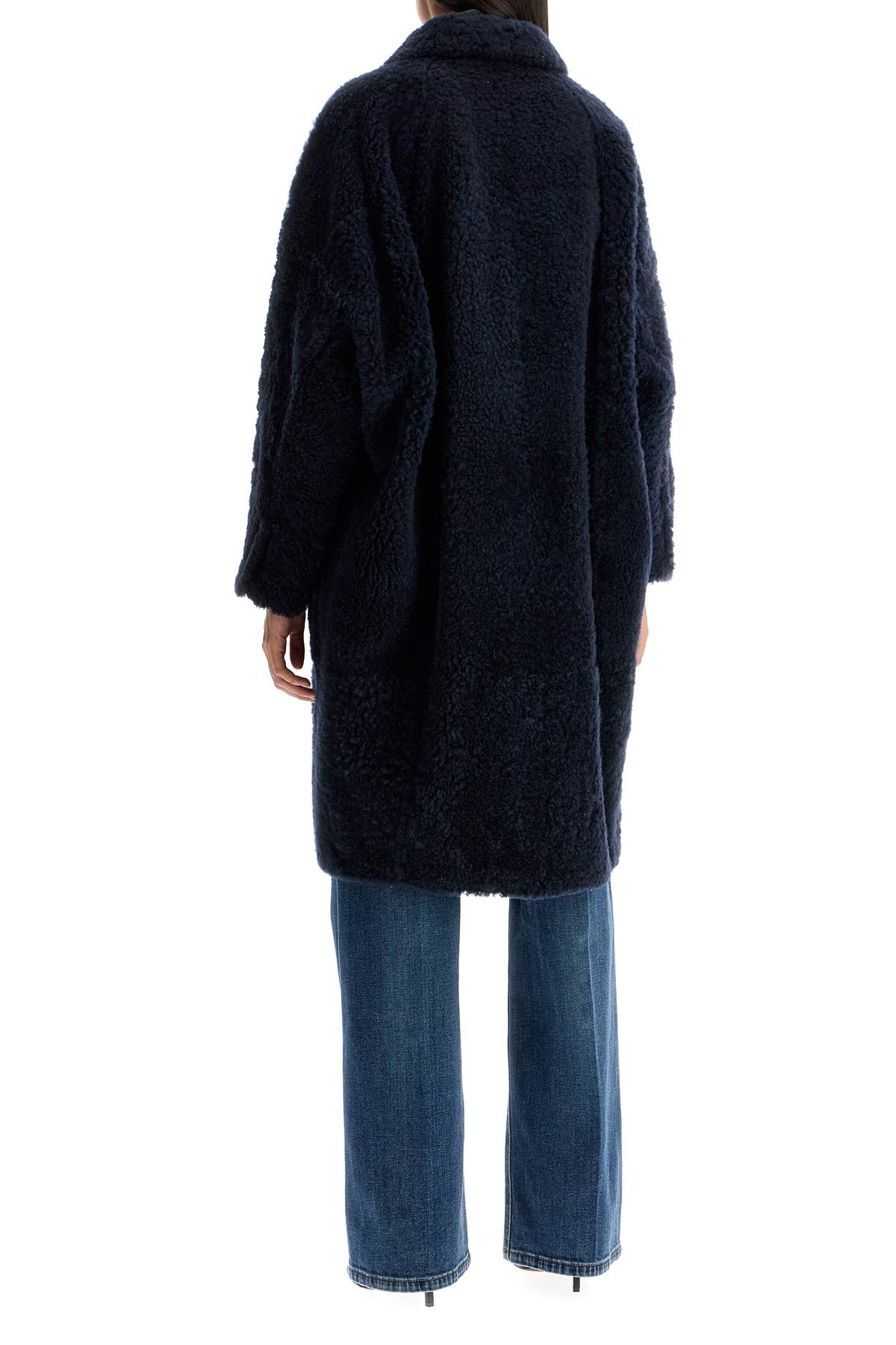 Shop Brunello Cucinelli Shearling Frosty Effect Coat In Blu Freddo (blue)