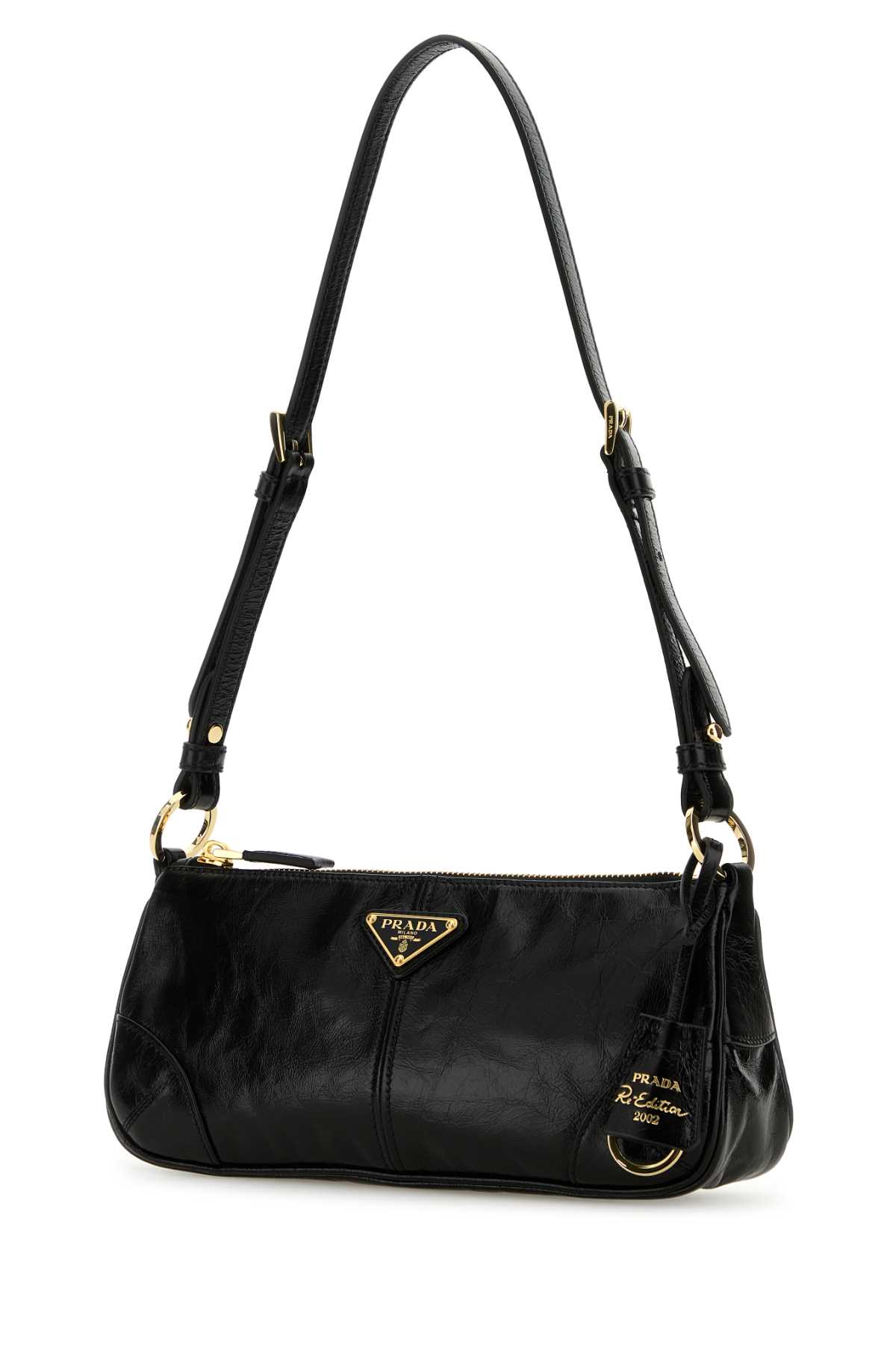 Prada Re-edition 2002 Medium Leather Shoulder Bag In Nero