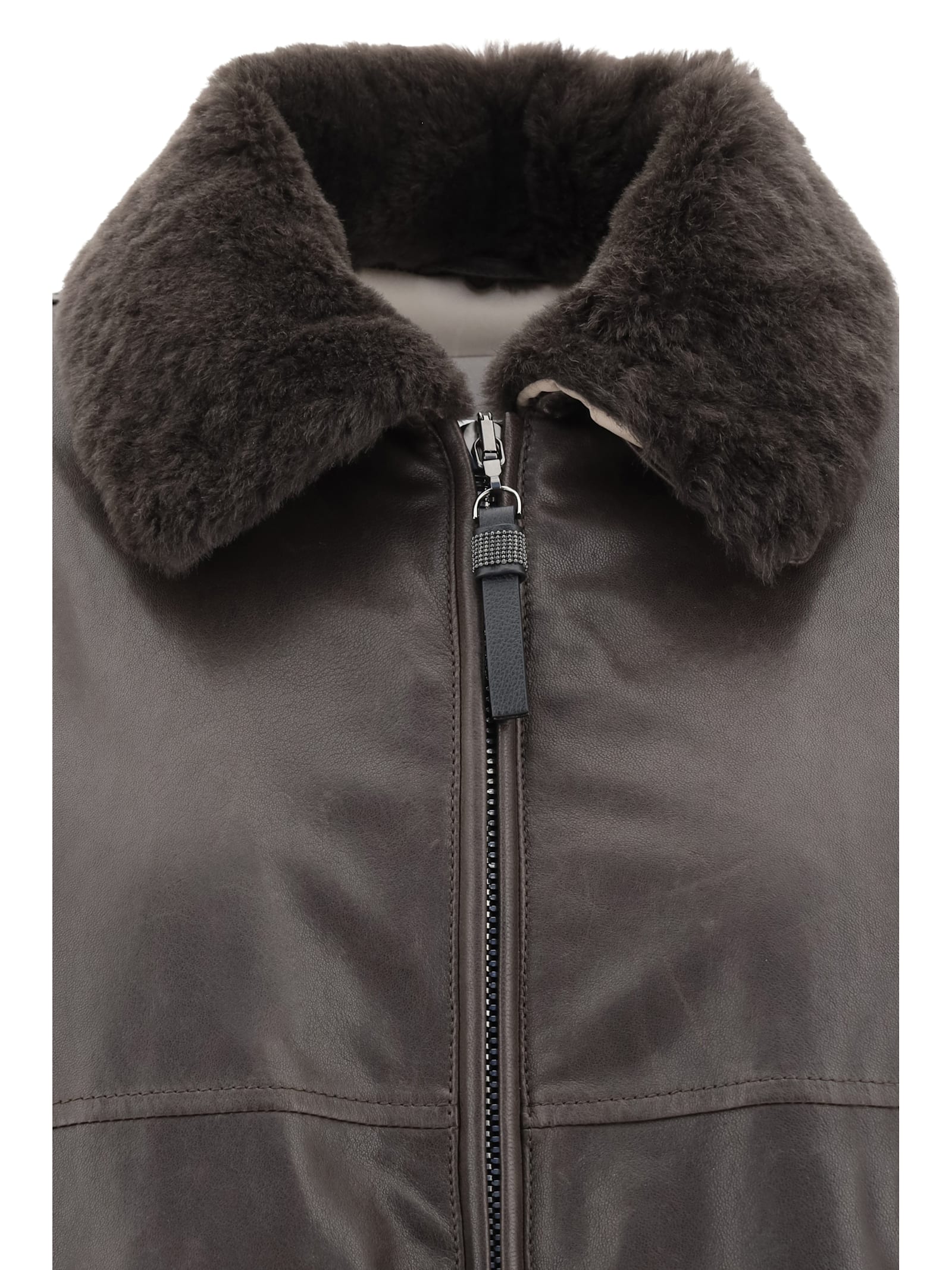 Brunello Cucinelli Leather Jacket In Brown