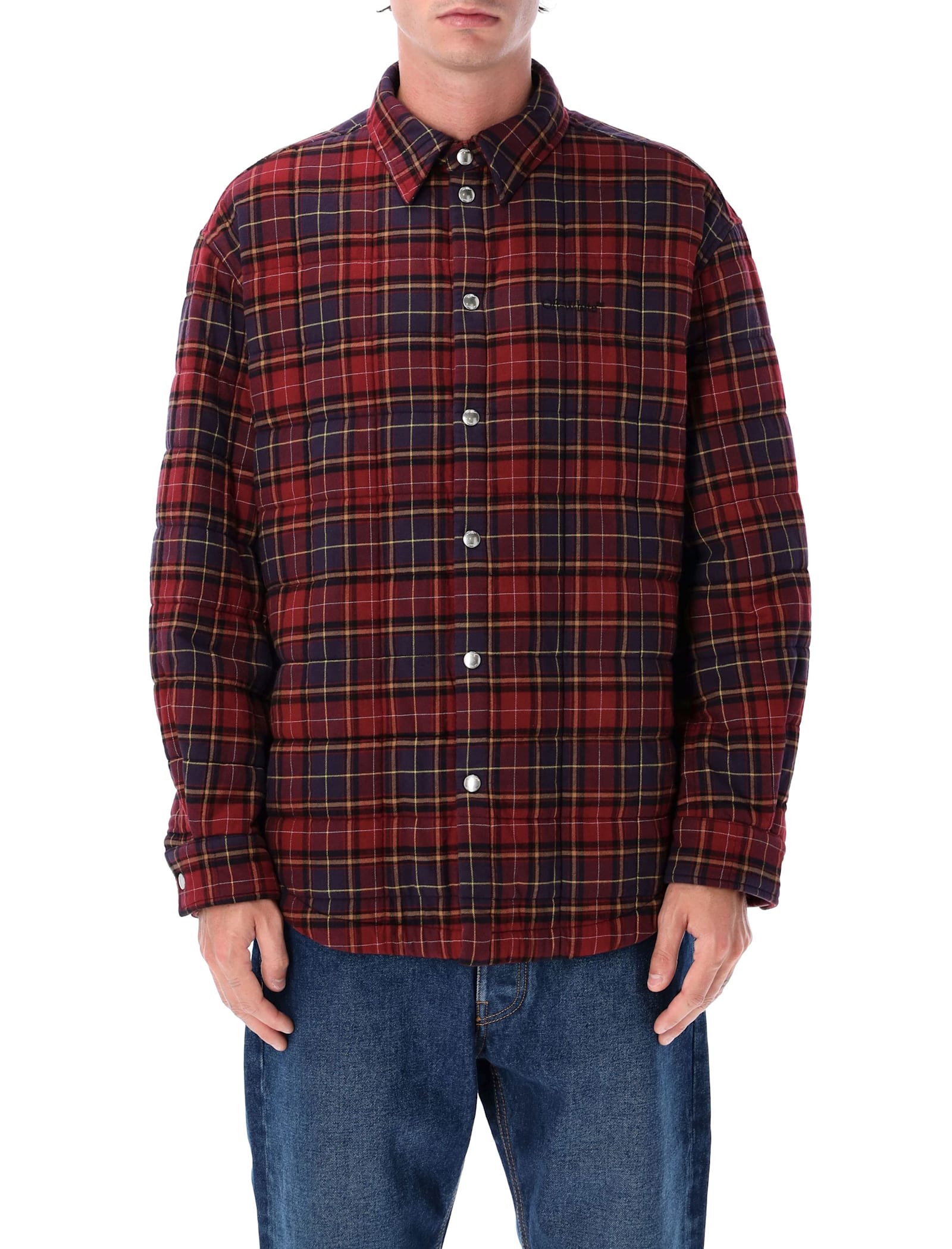 Off-white Long-sleeve Button-up Shirt With Plaid Pattern In Multi