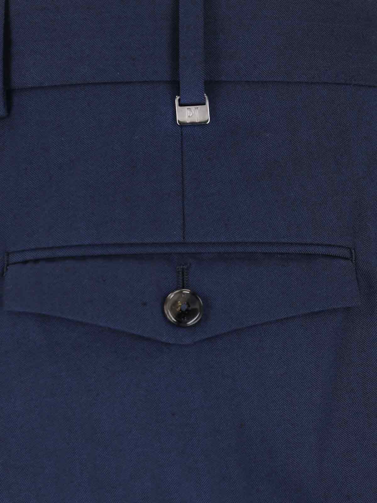 Pt Torino Mid-rise Tailored Trousers With Pleats And Buttoned Pockets In Blue