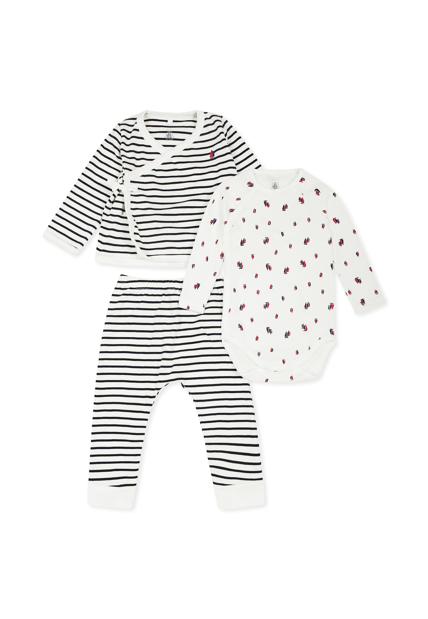 Petit Bateau Multicolor Newborn Suit For Baby Boy With Sailboat In Multicolor