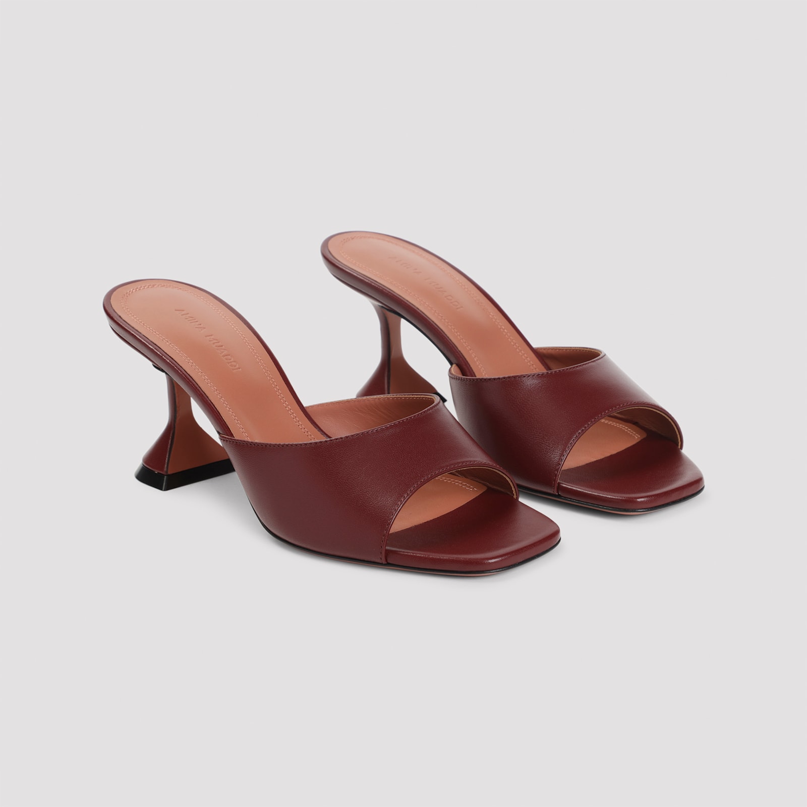 Amina Muaddi Wine Red Nappa Leather Lupita 70 Slippers In Brown