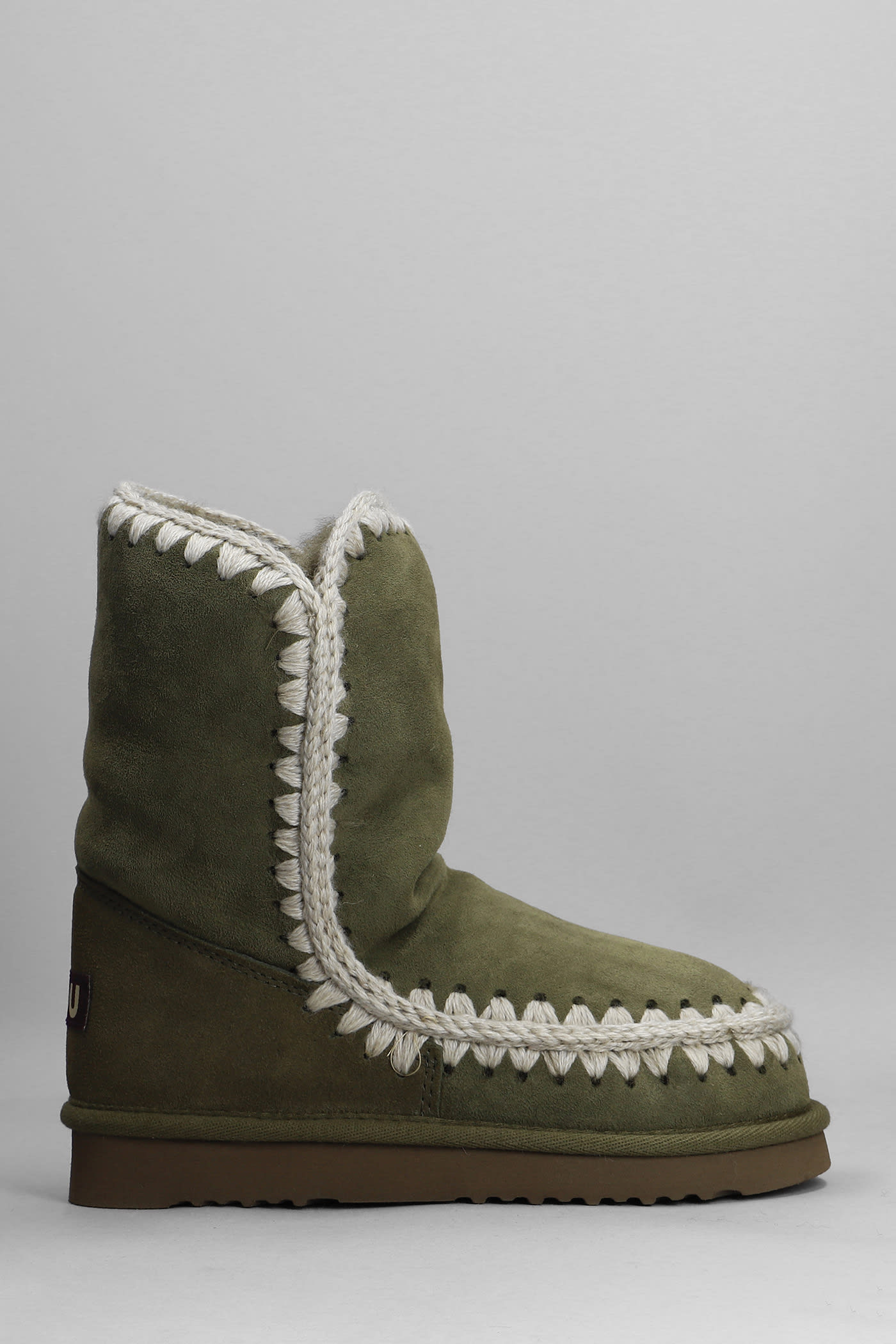 Mou Eskimo 24 Low Heels Ankle Boots In Green Suede