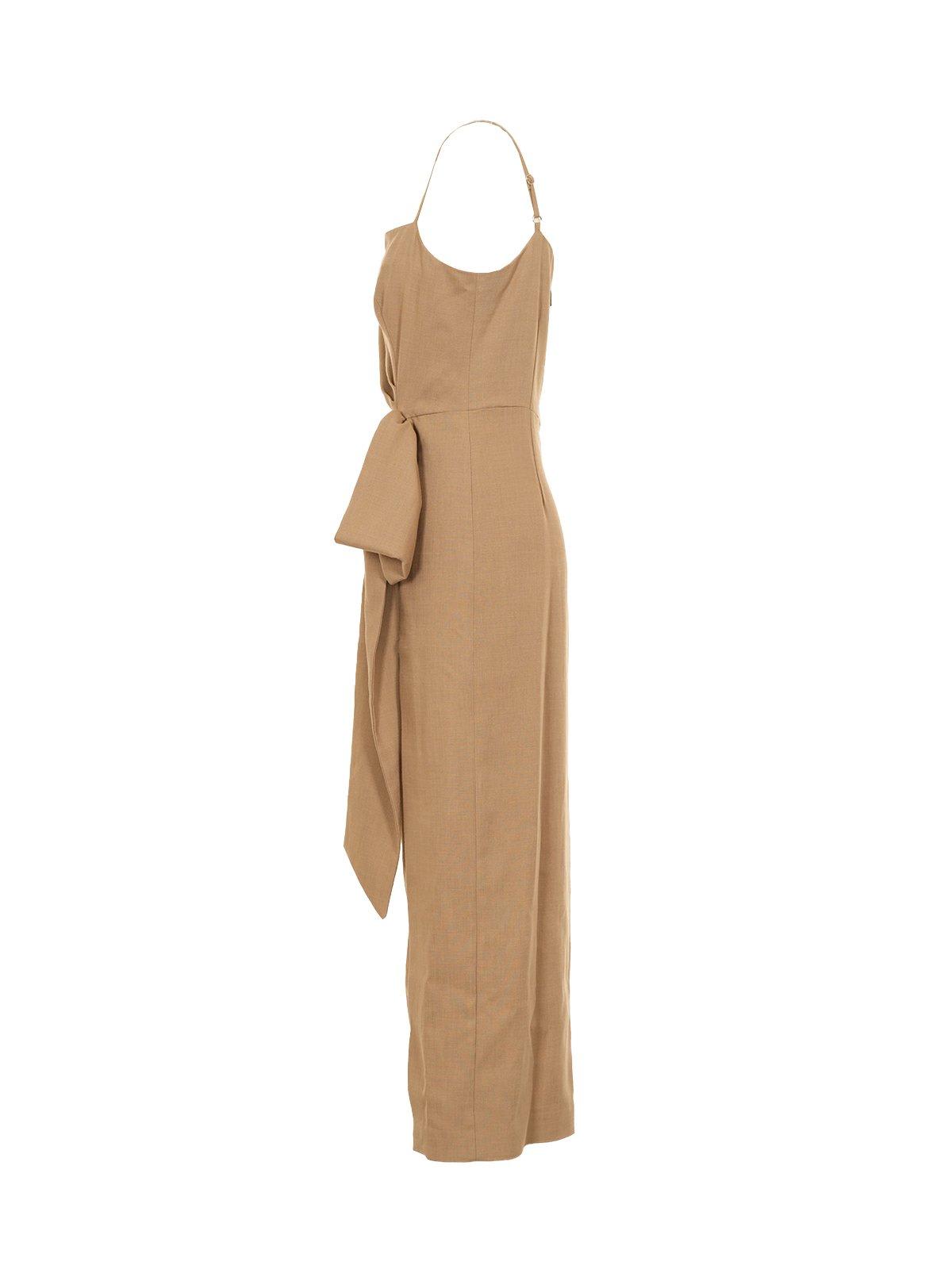 Msgm Kotted Waist Flamed Slip Dress In Beige