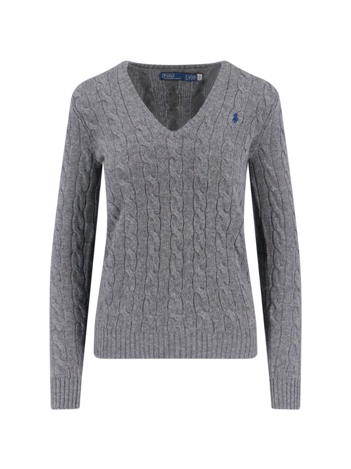 Ralph Lauren Logo Braided Sweater In Gray