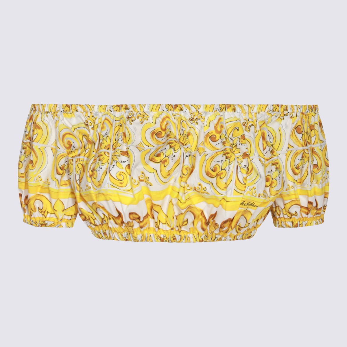 Shop Dolce & Gabbana White And Yellow Cotton Top In Mix Maiolica Giallo