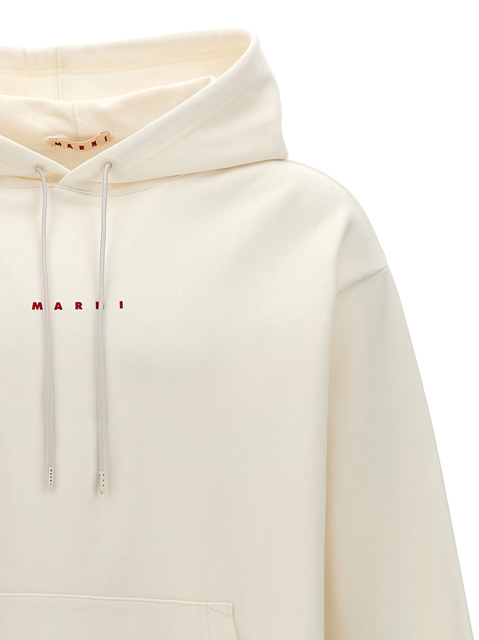 Shop Marni Logo Hoodie In Natural White