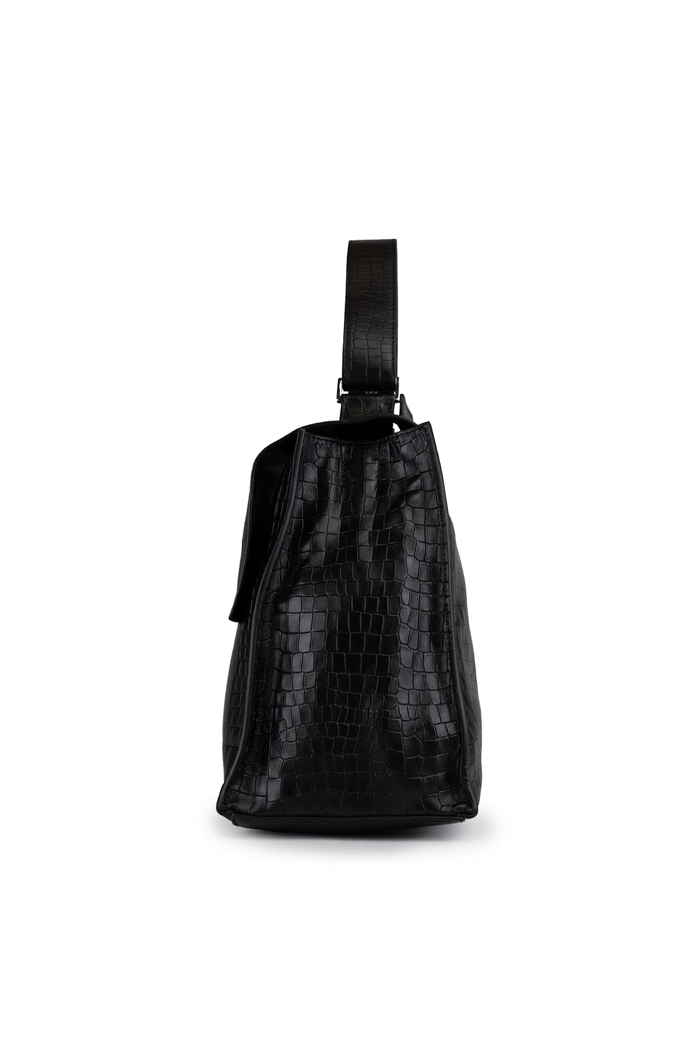 Shop Orciani Sveva Cocco Shoulder Bag In Nappa In Nero