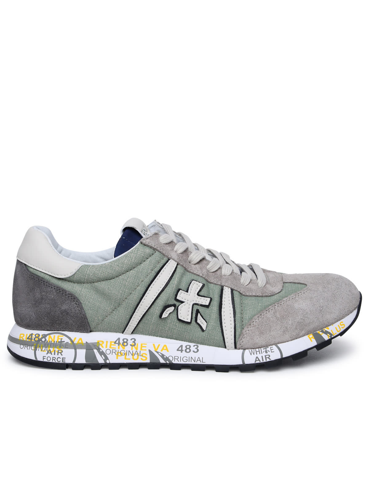 Shop Premiata Lucy Green Leather And Fabric Sneakers