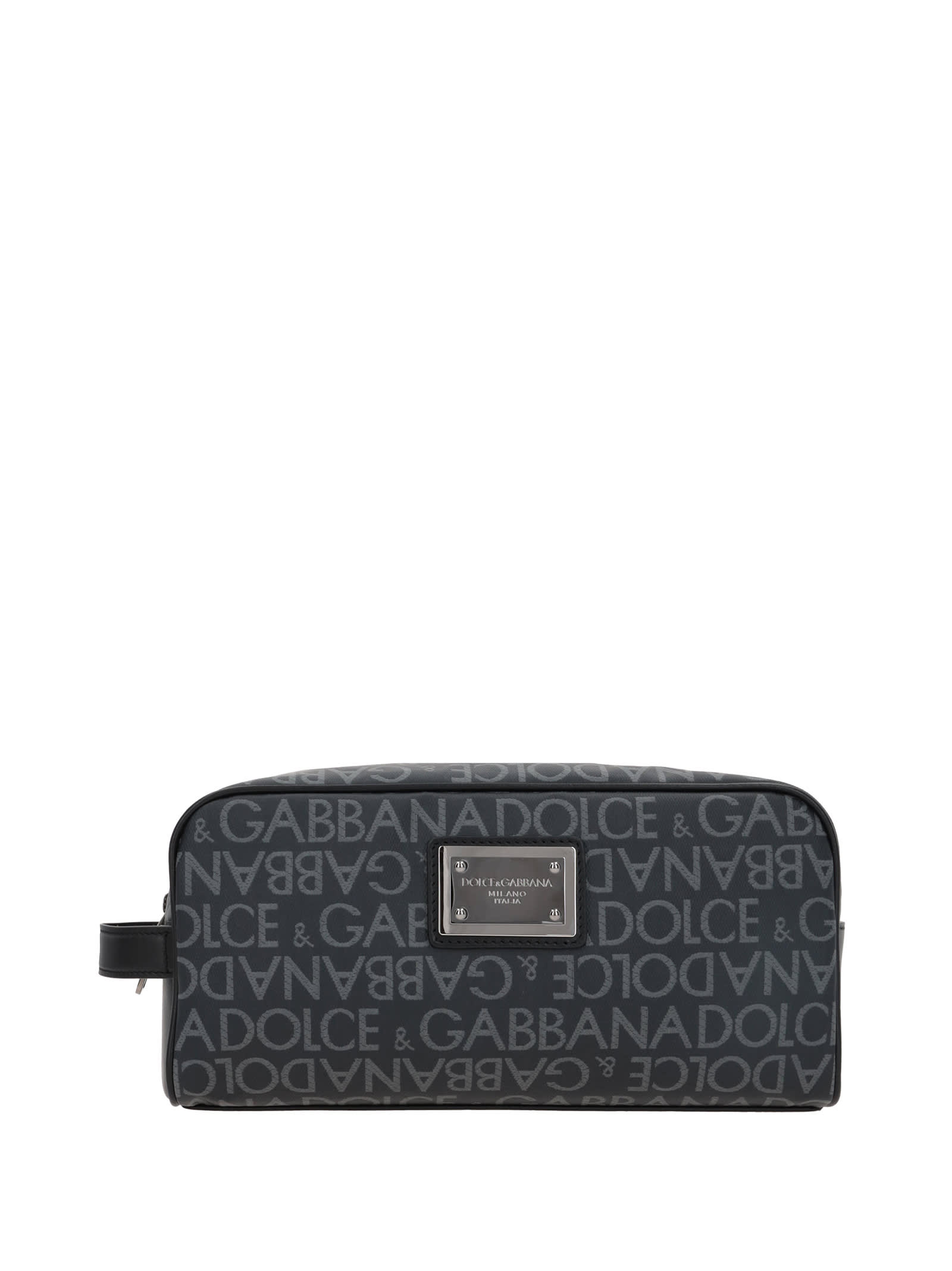 Shop Dolce & Gabbana Toiletry Bag In Coated Jacquard In Nero Grigio
