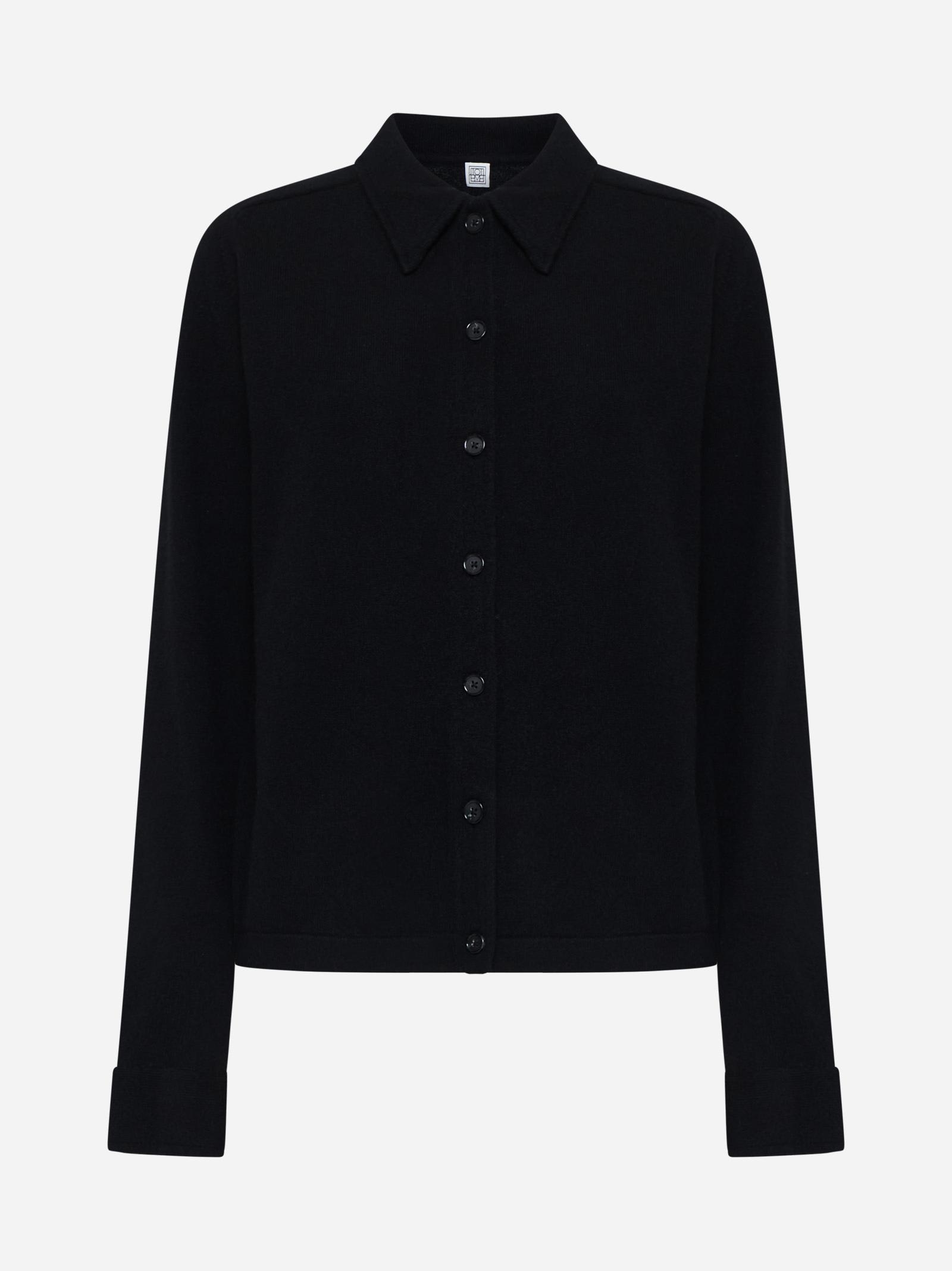 Shop Totême Cashmere Knit Shirt In Black