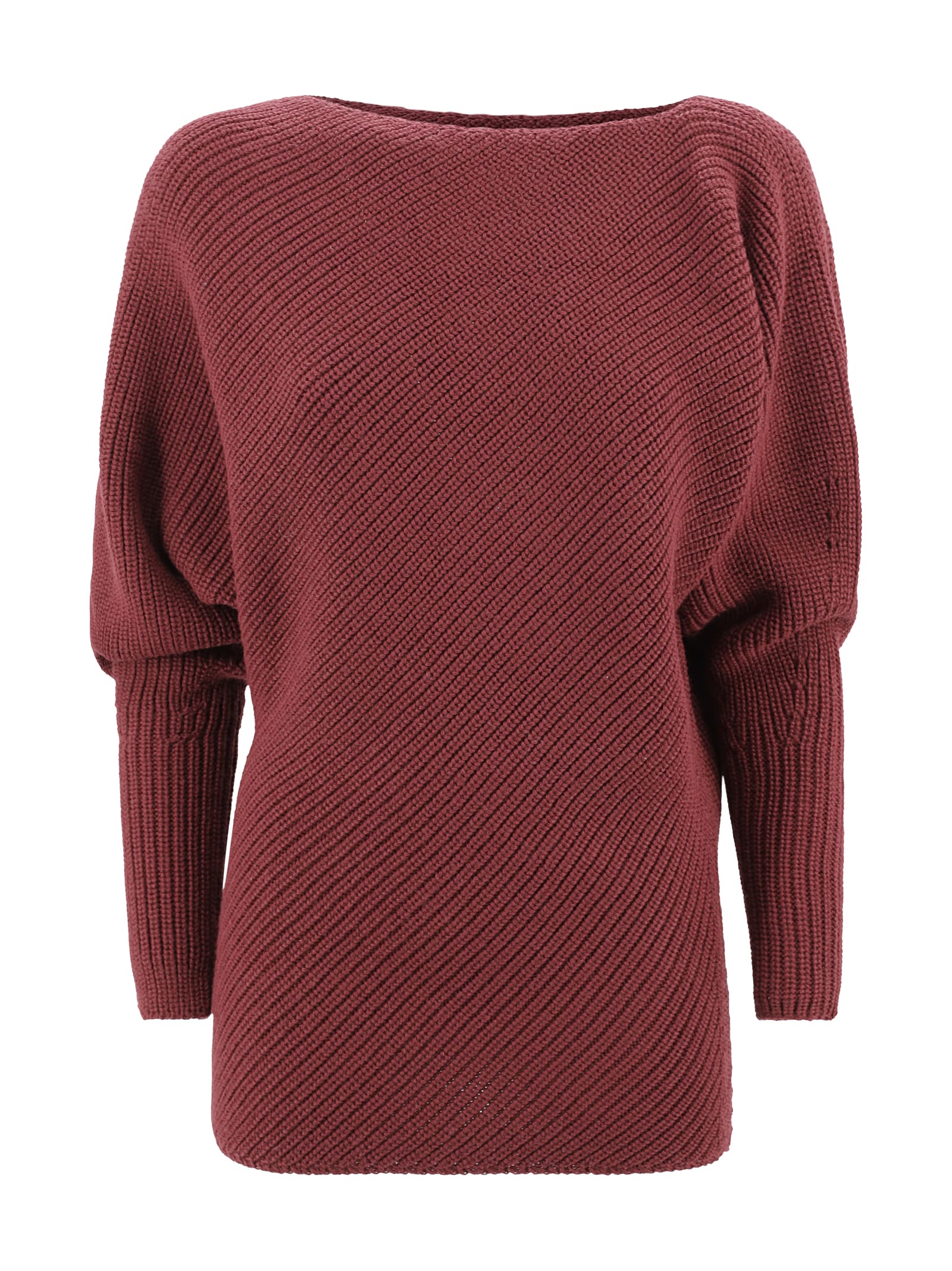 Bordeaux Asymmetric Sweater With Boat Neck In Wool Blend Woman