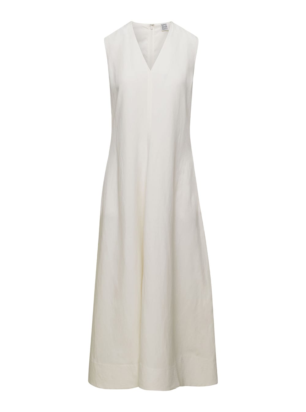 Totême White V-neck Flared Dress In Linen Blend Woman