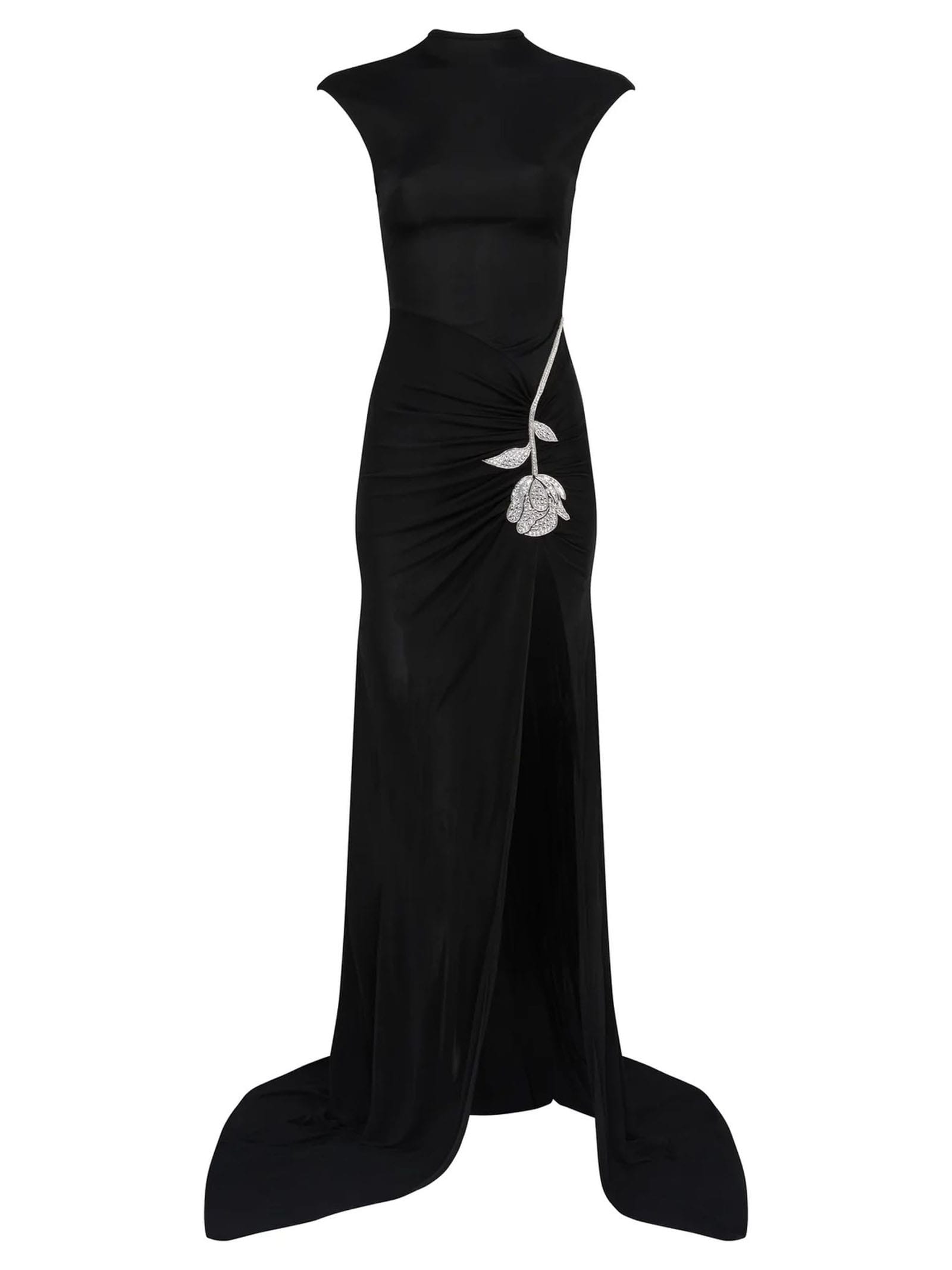 Shop David Koma Black Stretch Cotton Jersey Floor-length Gown In Nero