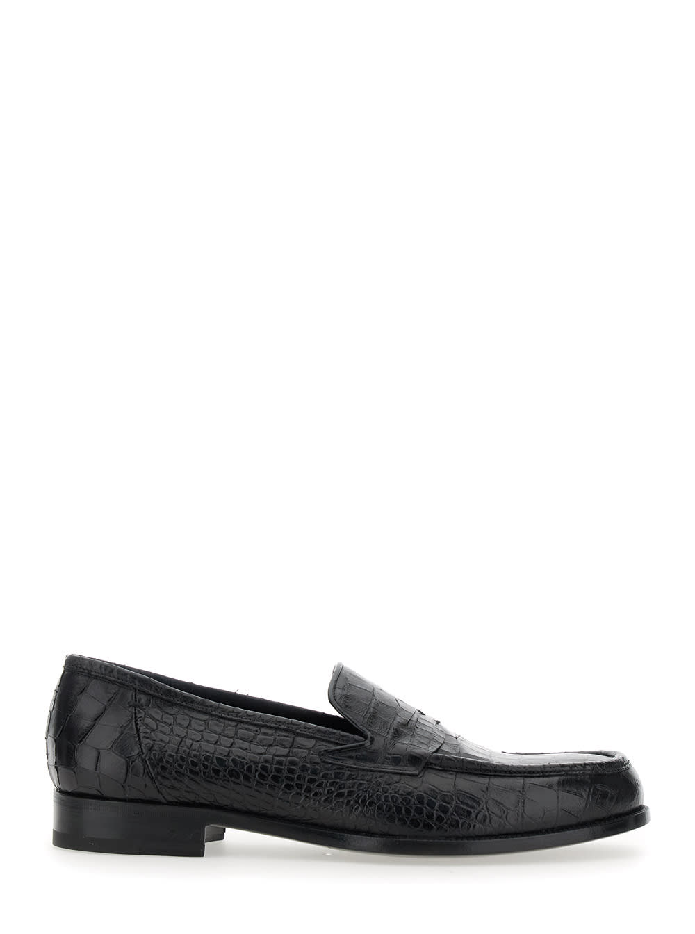 luisiana Black Loafers With Embossed Crocodile Effect In Leather Man