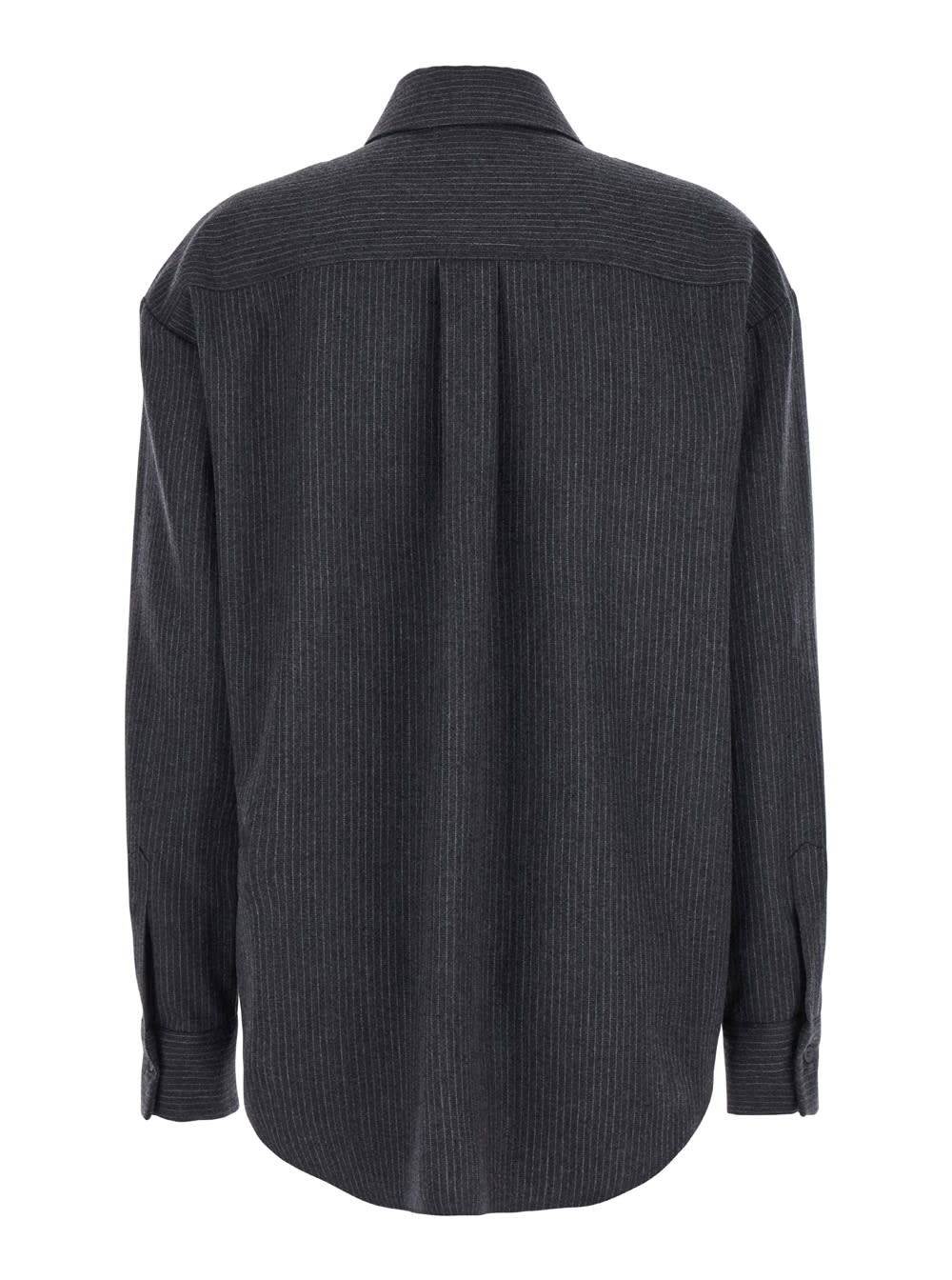 Shop Fabiana Filippi Grey Shirt With Pointed Collar And Pinstripe Motif In Wool Woman In Antracite