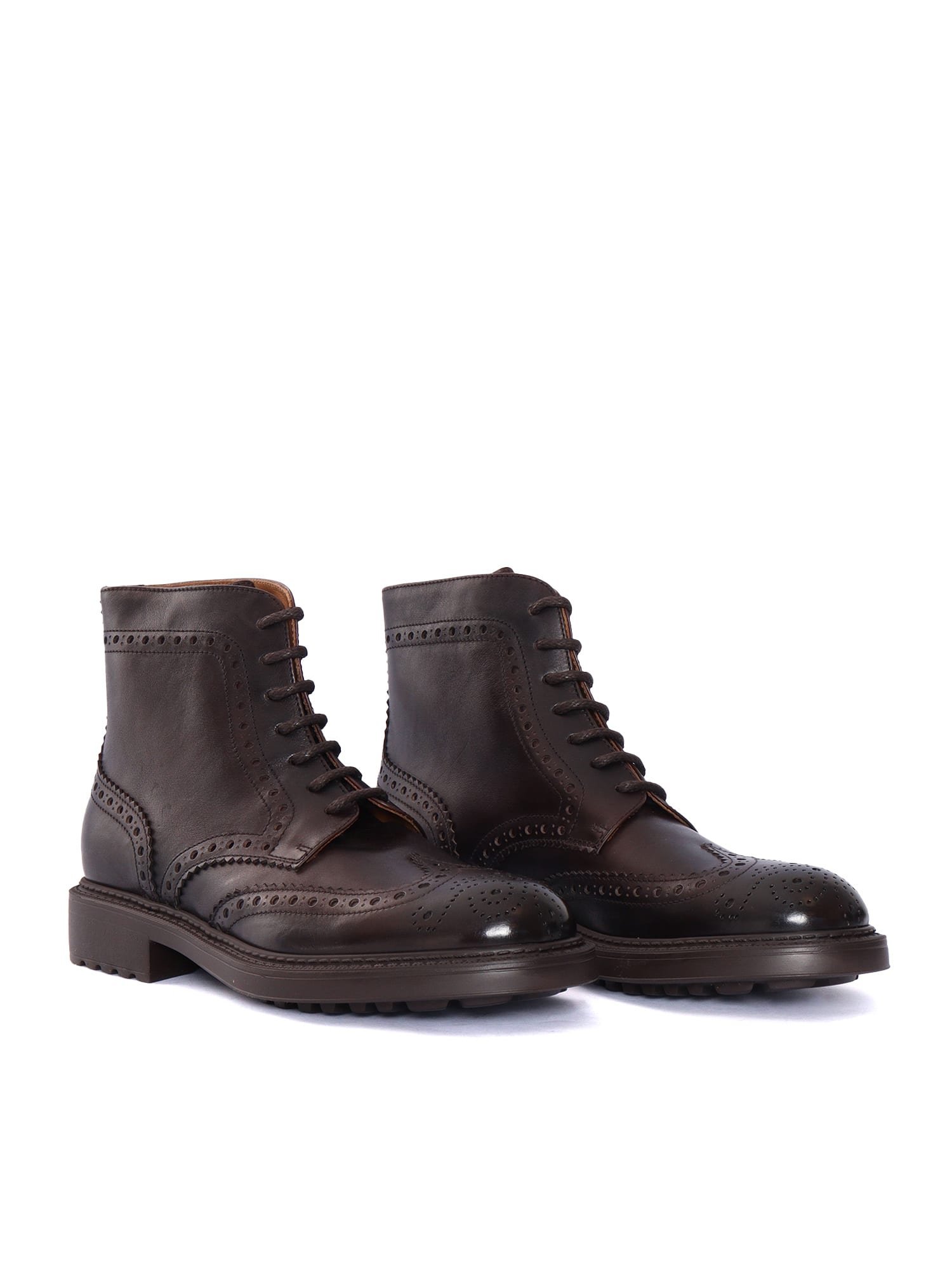 Doucal's Perforated-detailed Boots In Brown