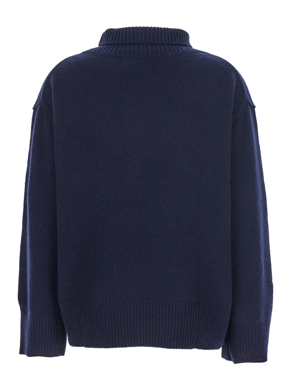 Goat Boyfriend Blue Turtleneck Sweater With Dropped Shoulders In Cashmere Woman In Blue