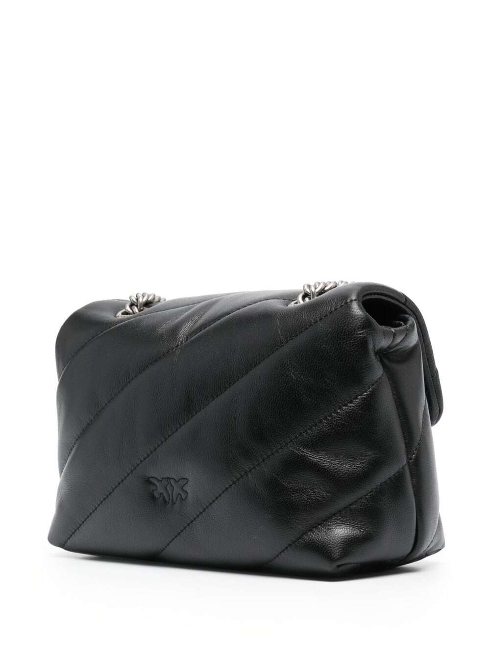 Shop Pinko Love Classic Puff Black Shoulder Bag With Diagonal Maxi Quilting In Leather Woman