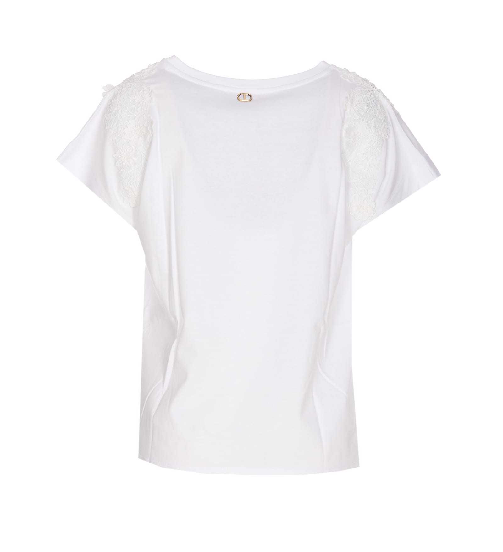 Shop Twinset T-shirt With Lace Details In White