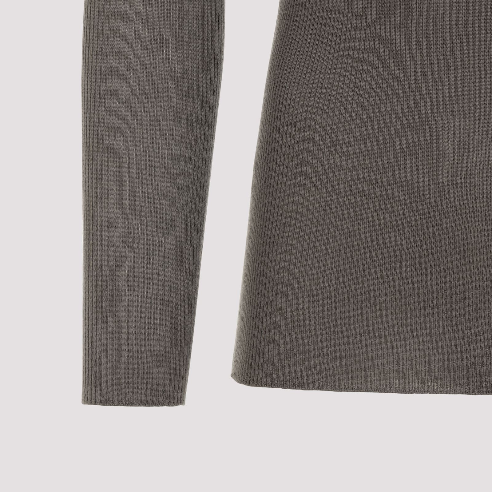 Rick Owens Ribbed Fitted Long-sleeved Top With Classic Crew Neckline In Gray