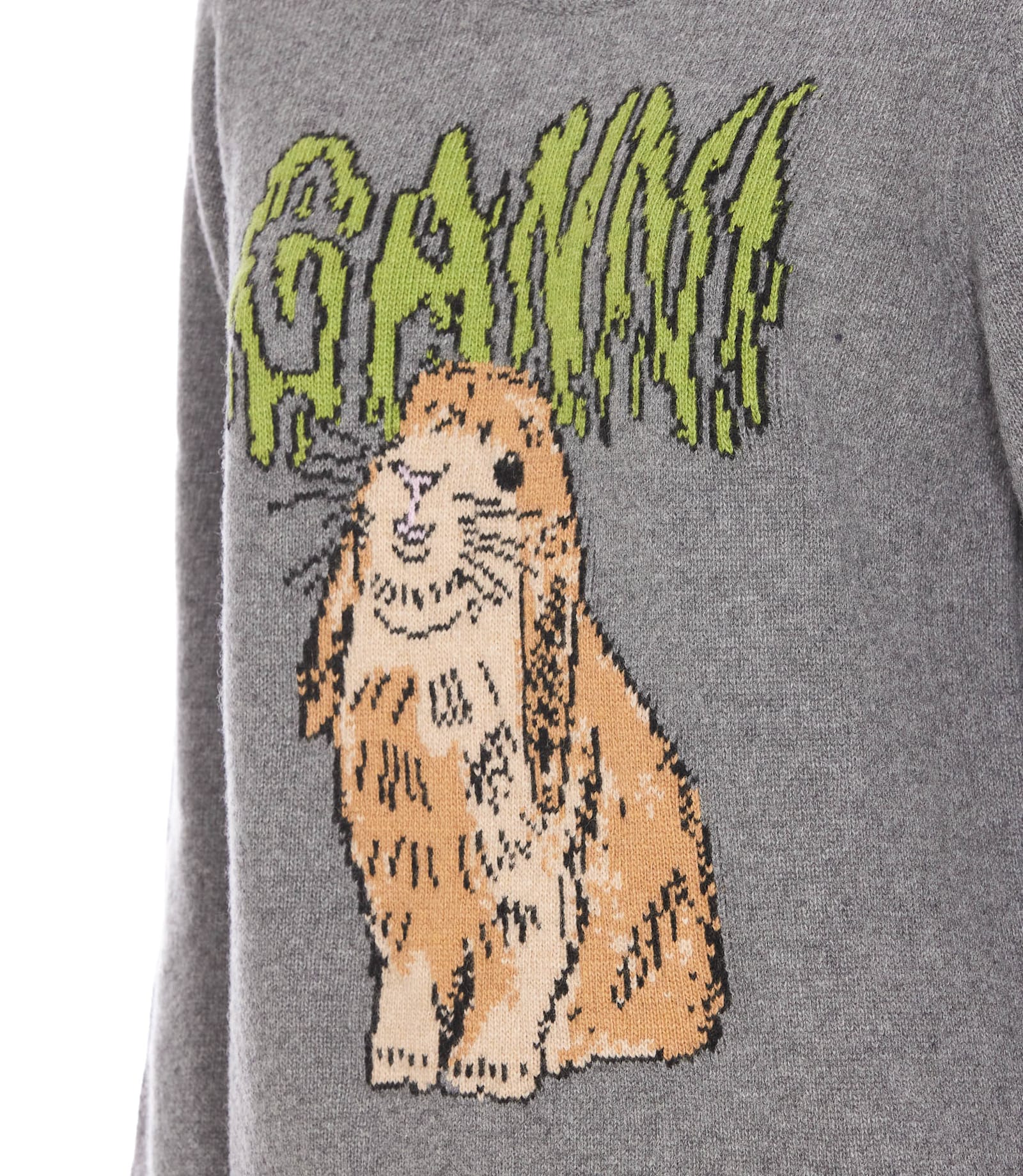 Ganni Bunny Wool Crewneck Sweater In Frost Gray