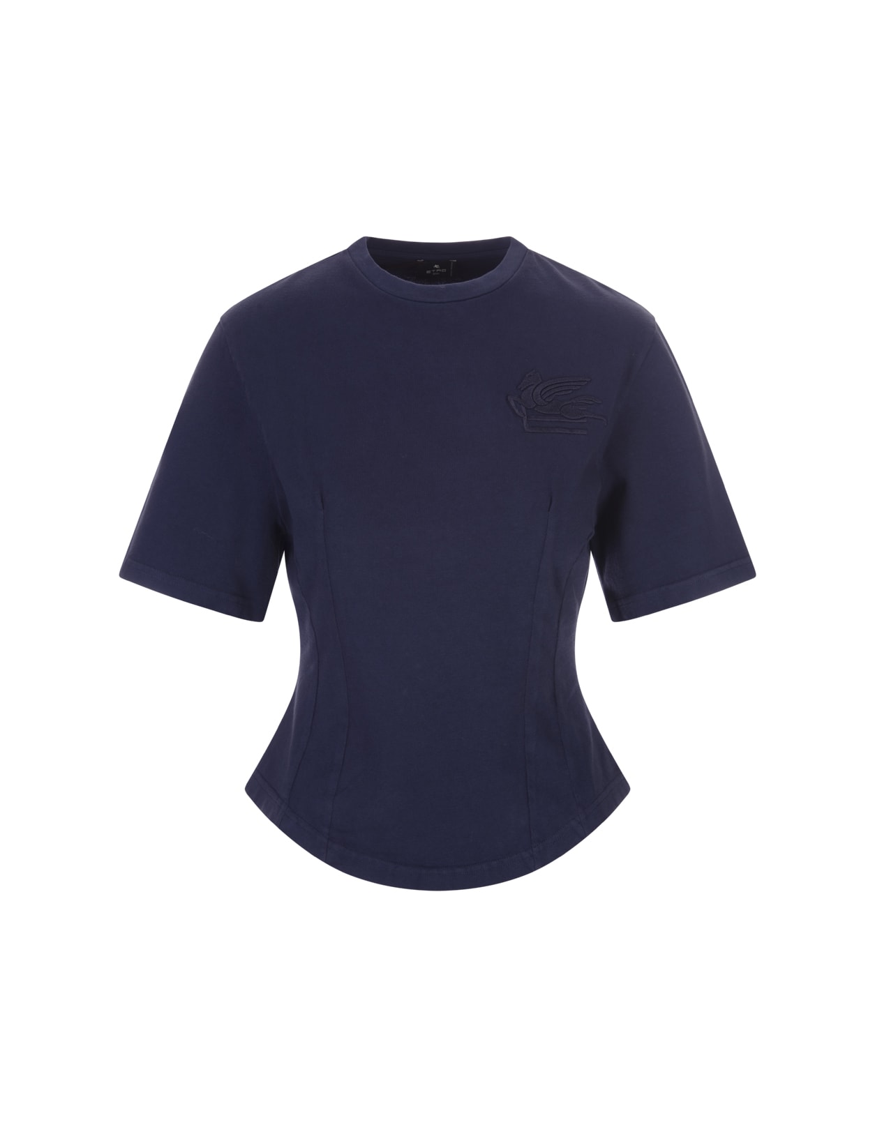 ETRO BLUE FITTED T-SHIRT WITH LOGO