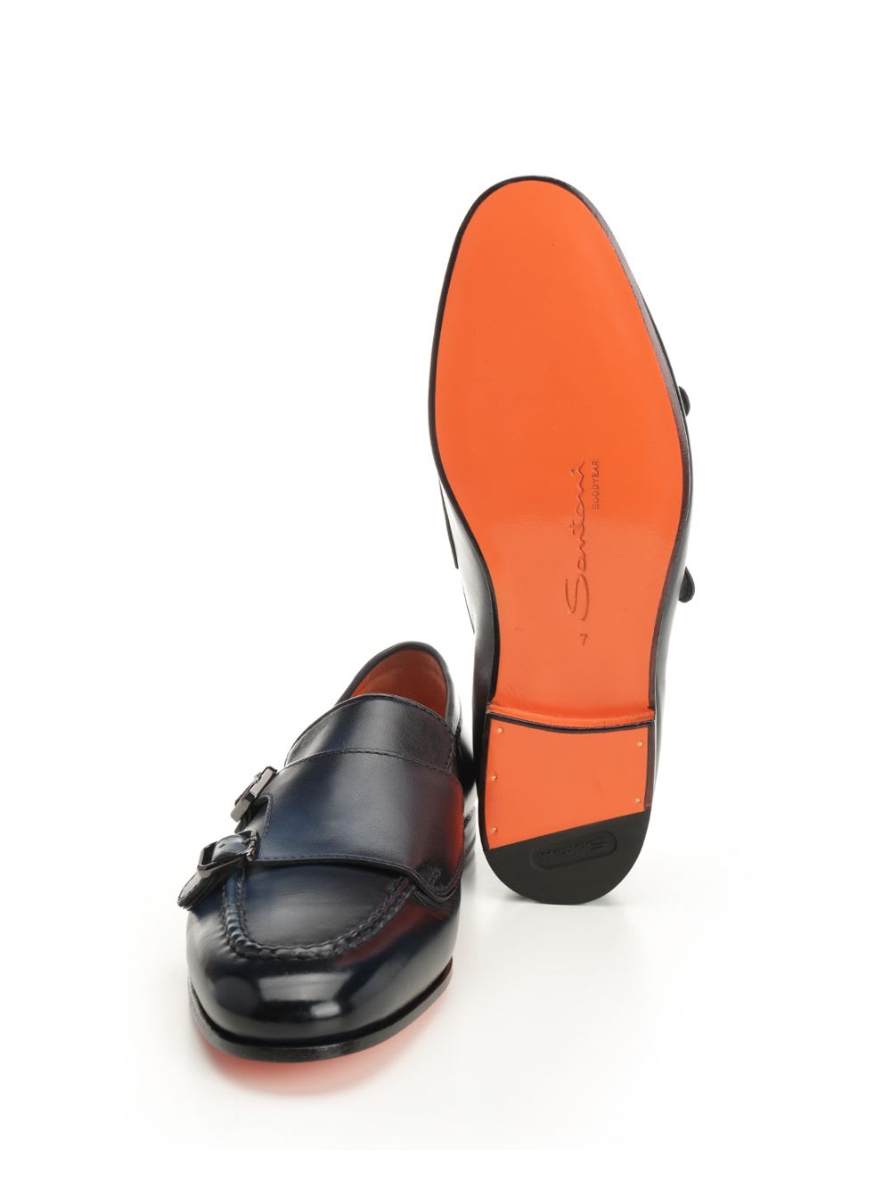 Santoni Black Round Toe Monk Shoes In U60