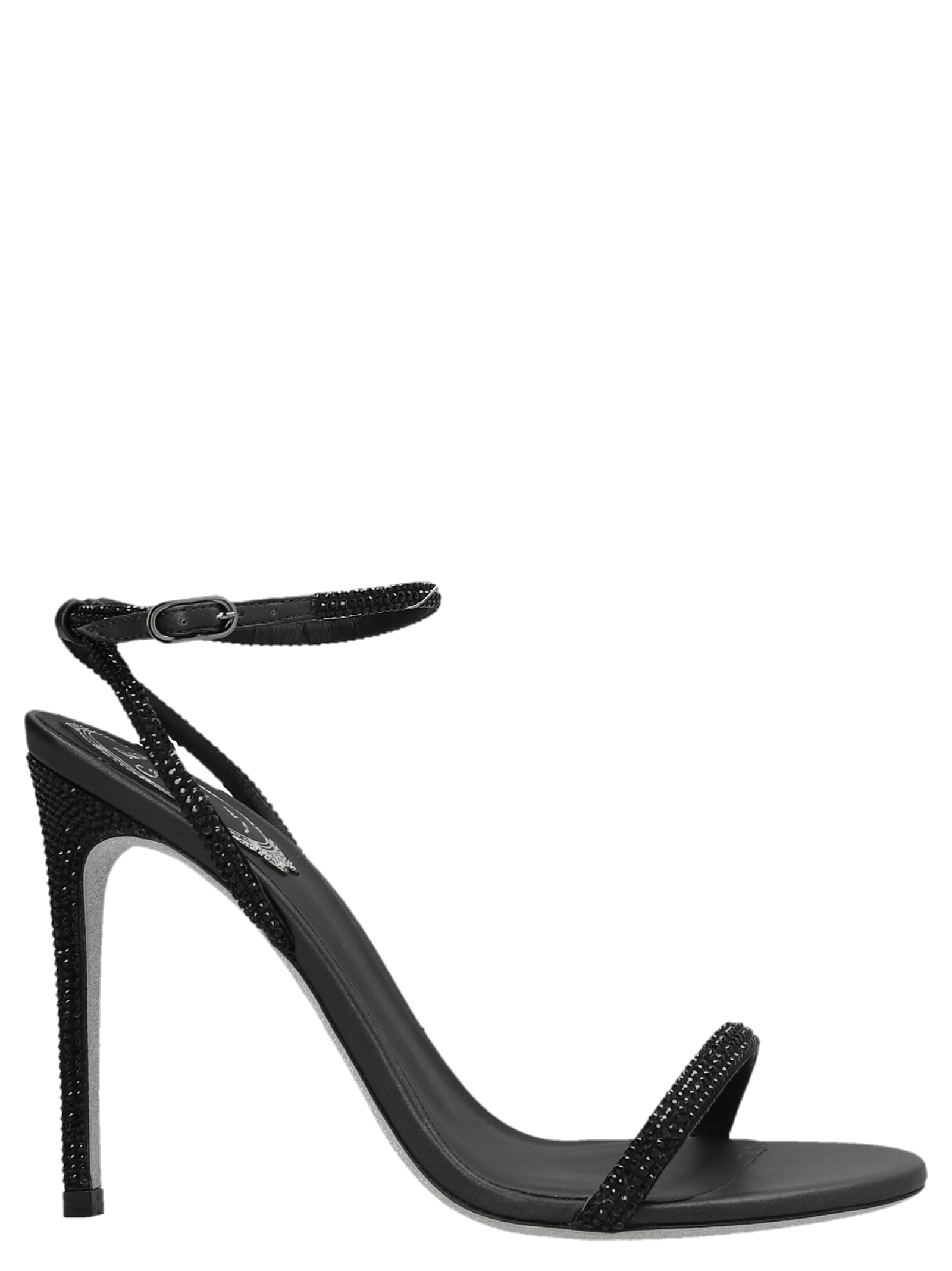 René Caovilla 105mm Ellabrita Satin & Crystal Sandals In Black  