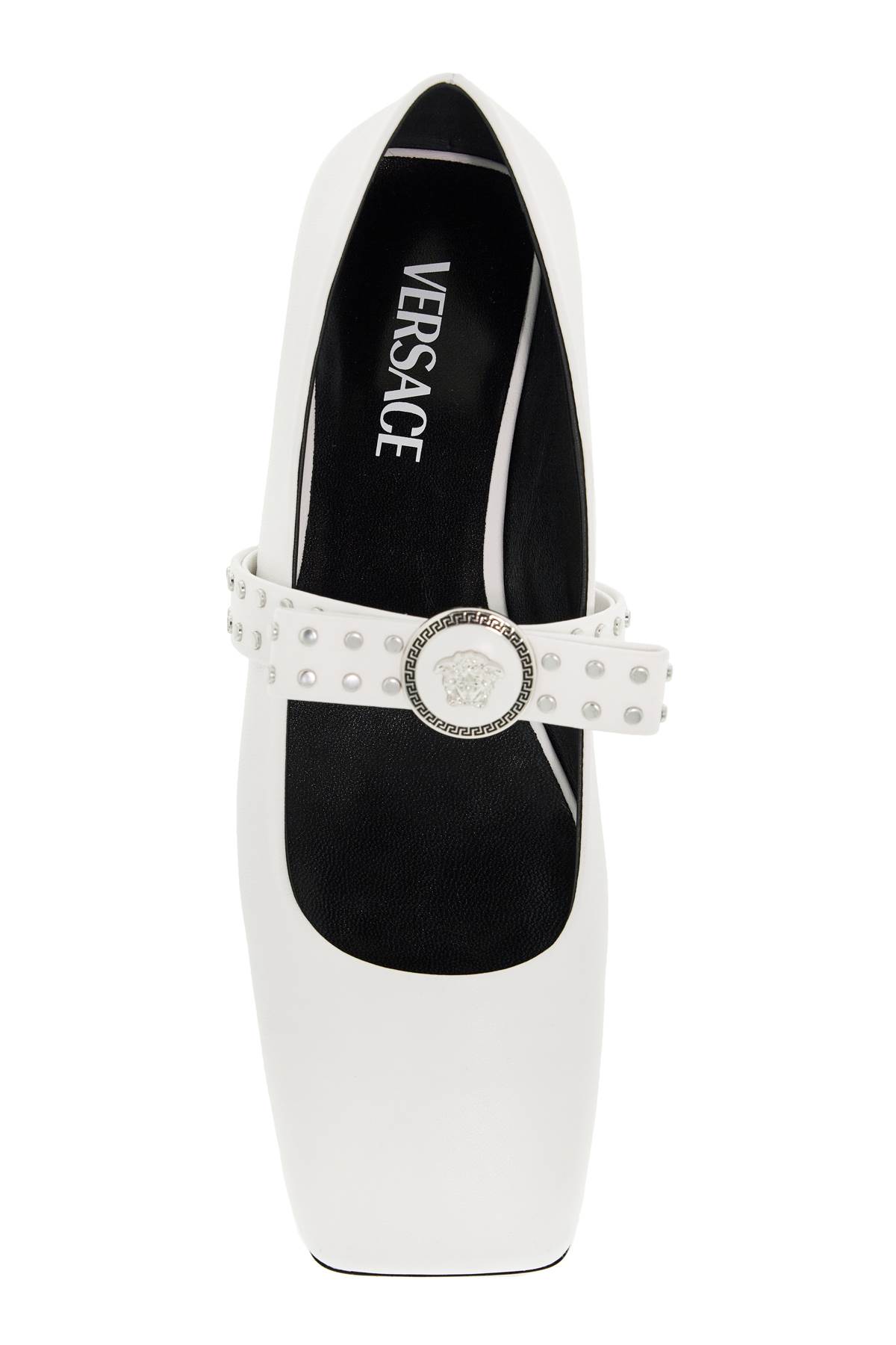 Shop Versace Gianni Ribbon Studded Baller In Optical White-palladium (white)