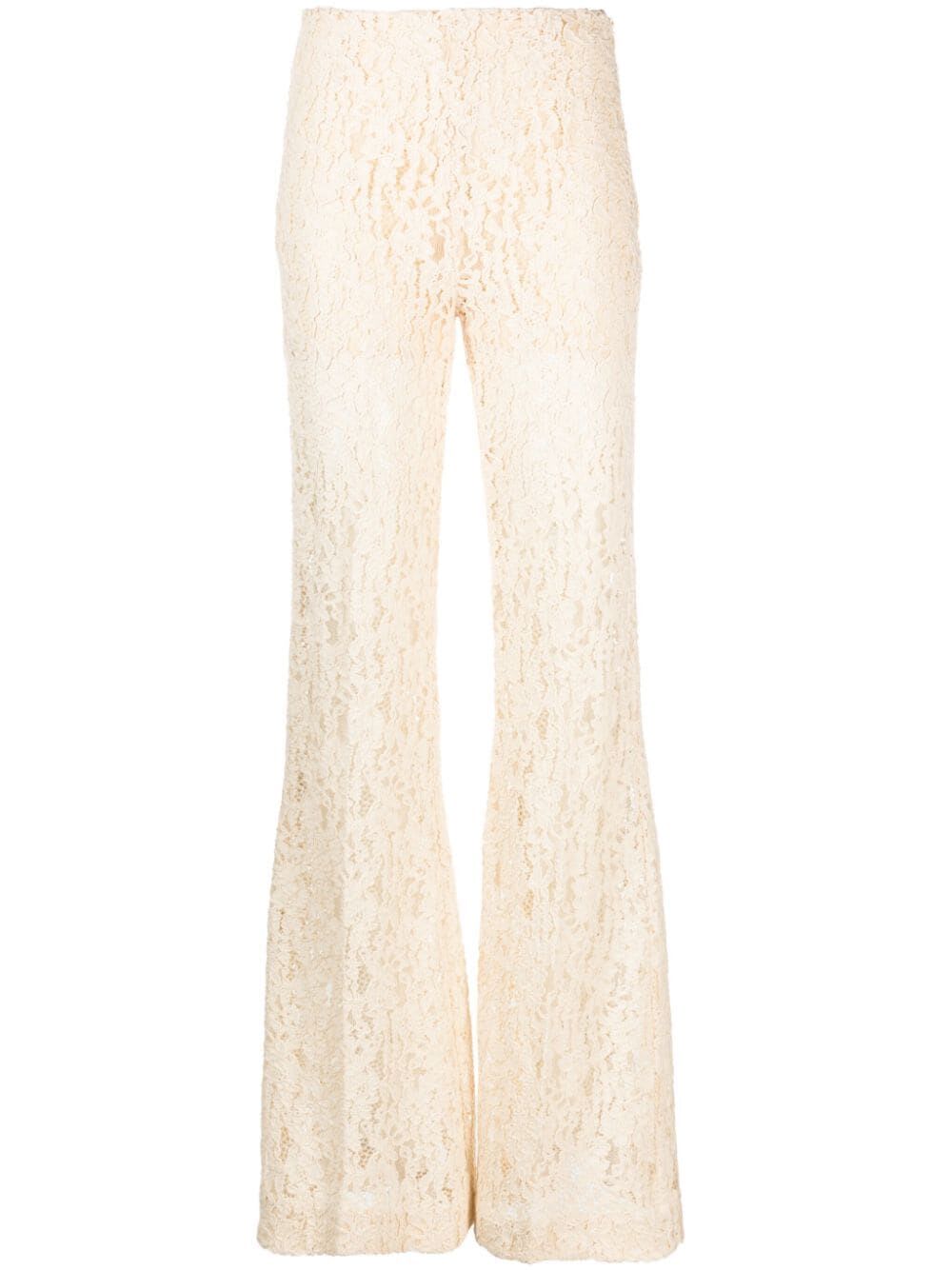 Shop Twinset Flared Laced Pants In Ivory
