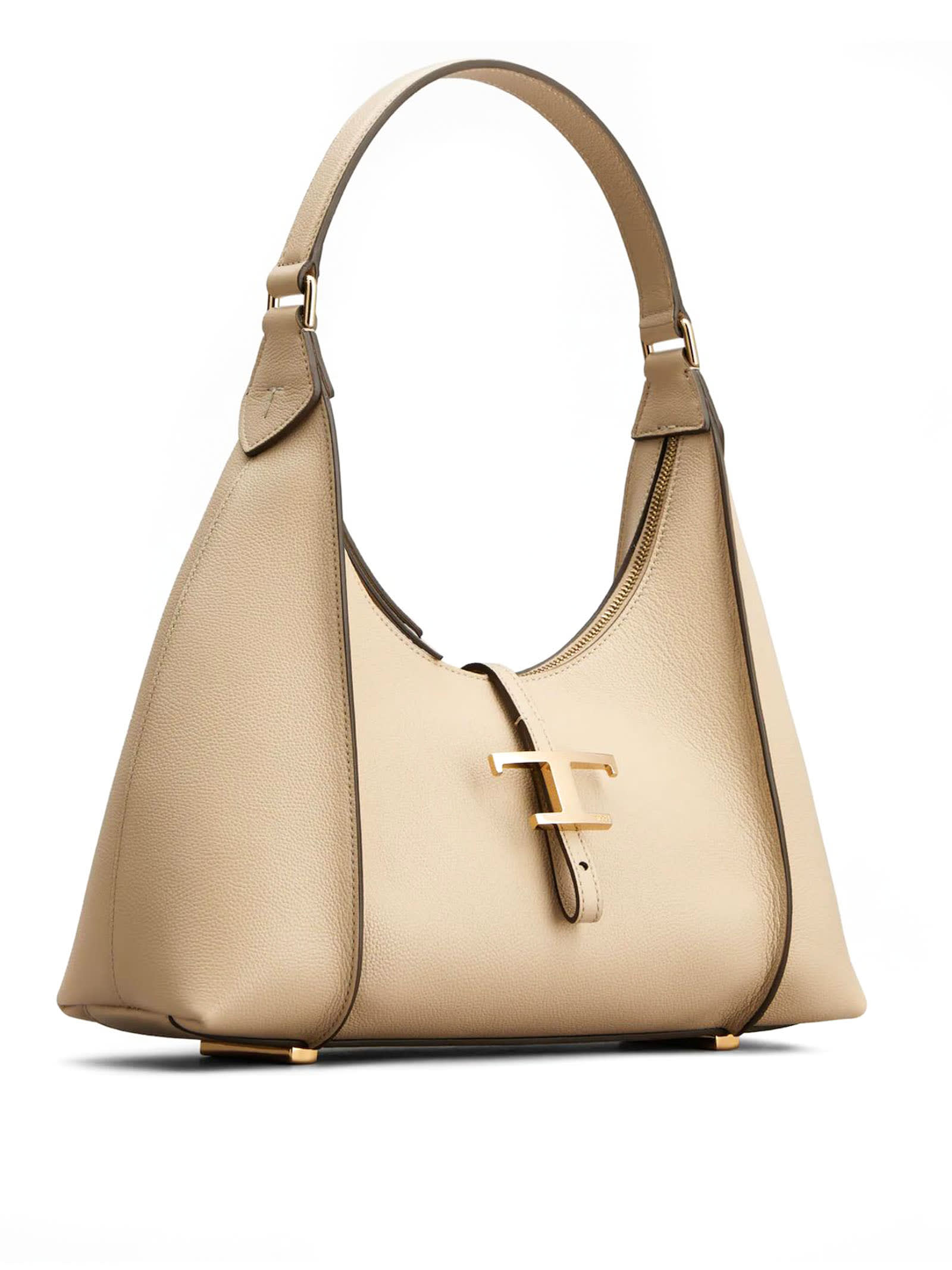 Shop Tod's T Timeless Hobo Bag In Beige Leather, Small
