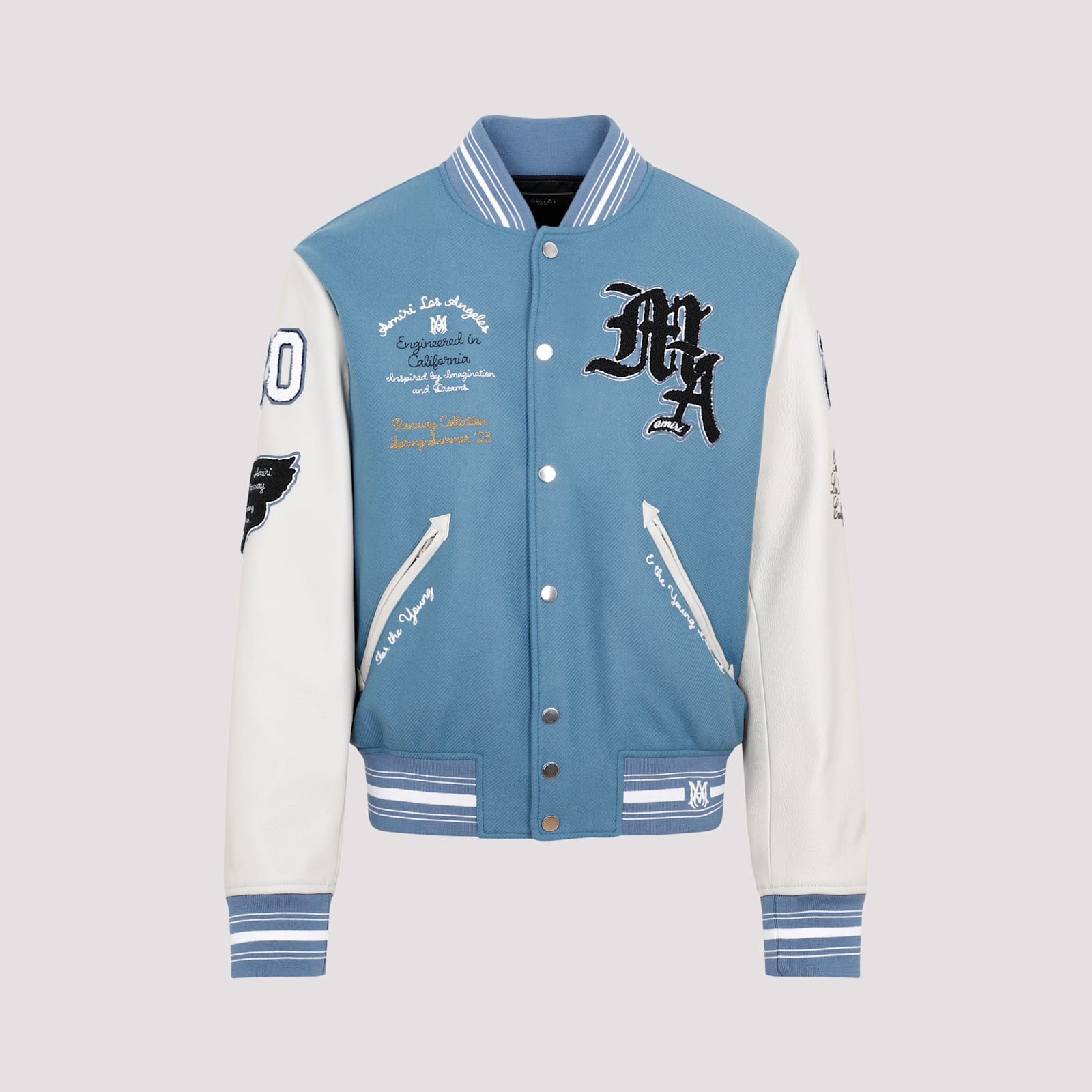 Amiri Oversized Varsity Jacket Ribbed Collar In Bluefin