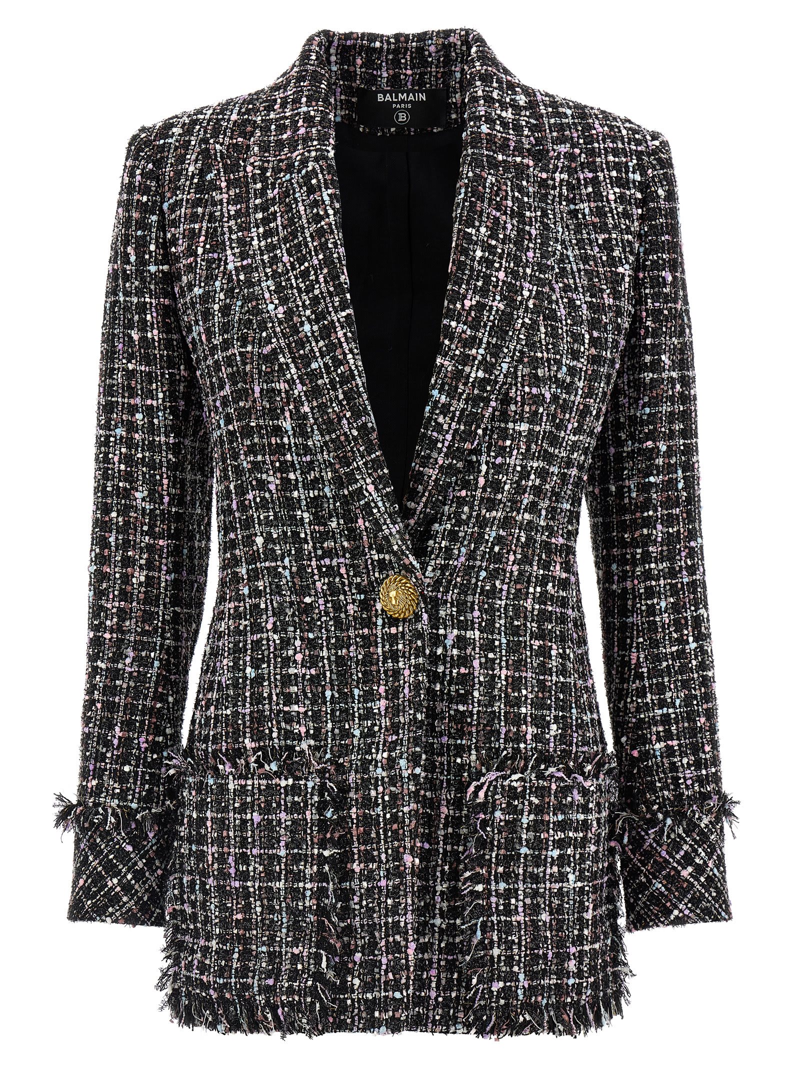 Shop Balmain Single-breasted Tweed Blazer In Nero/multicolor