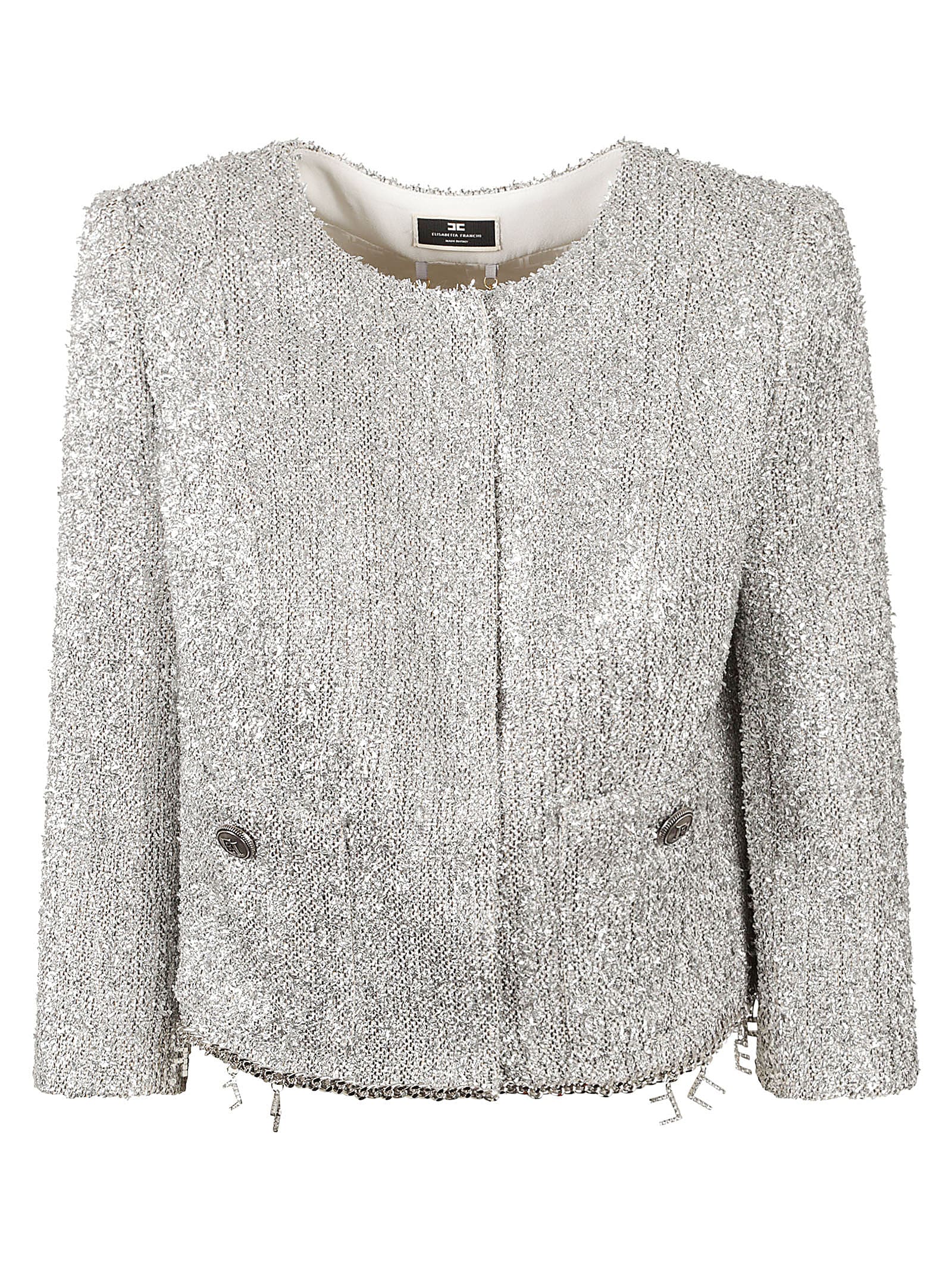 Shop Elisabetta Franchi Concealed Jacket In Silver