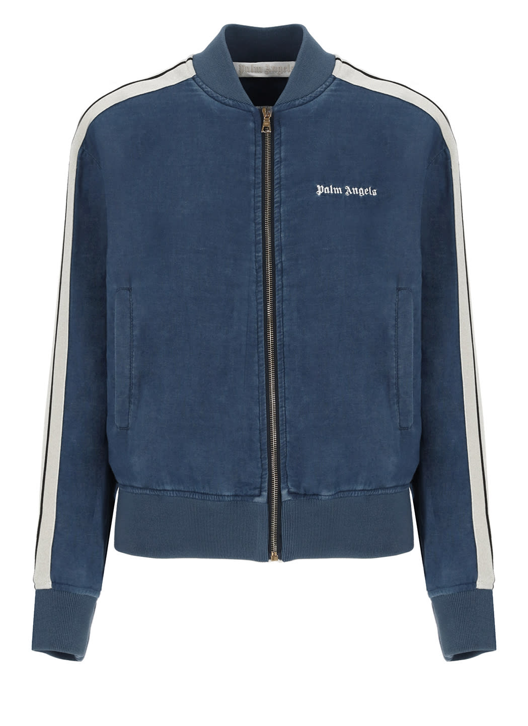 Shop Palm Angels Chambray Track Bomber Jacket In Blue