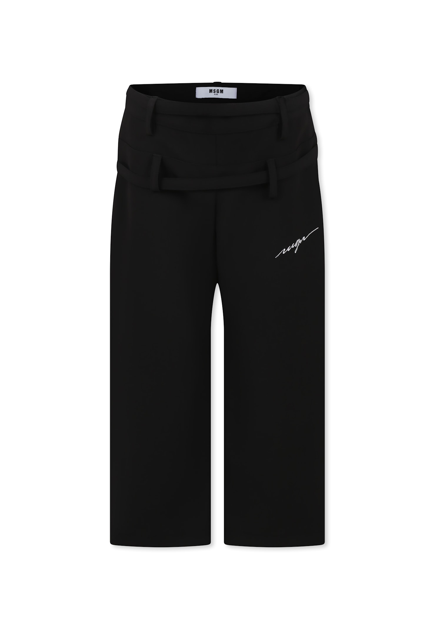 Msgm Black Trousers For Girl With Logo In Black