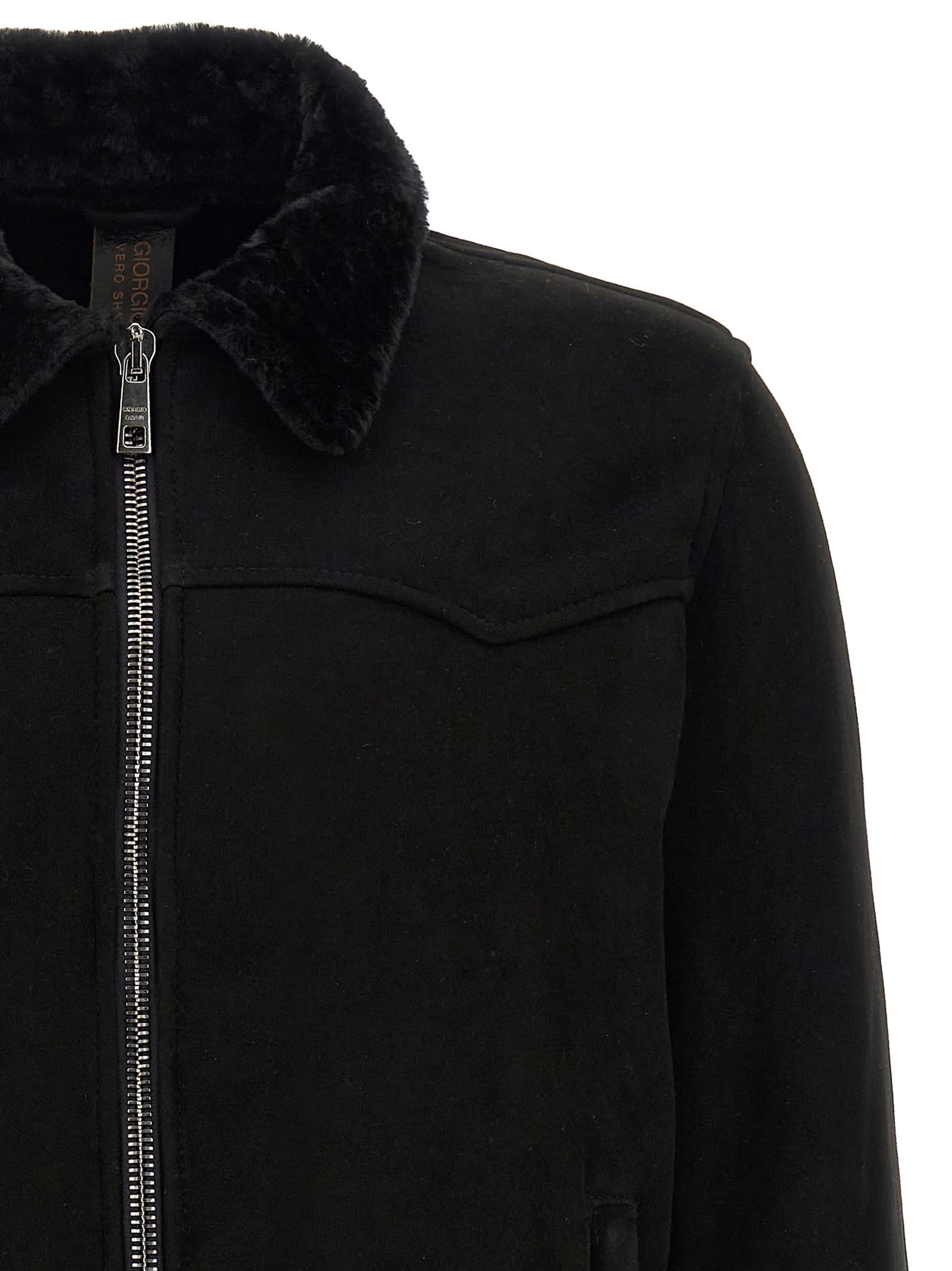Giorgio Brato Sheepskin Bomber Jacket In Black