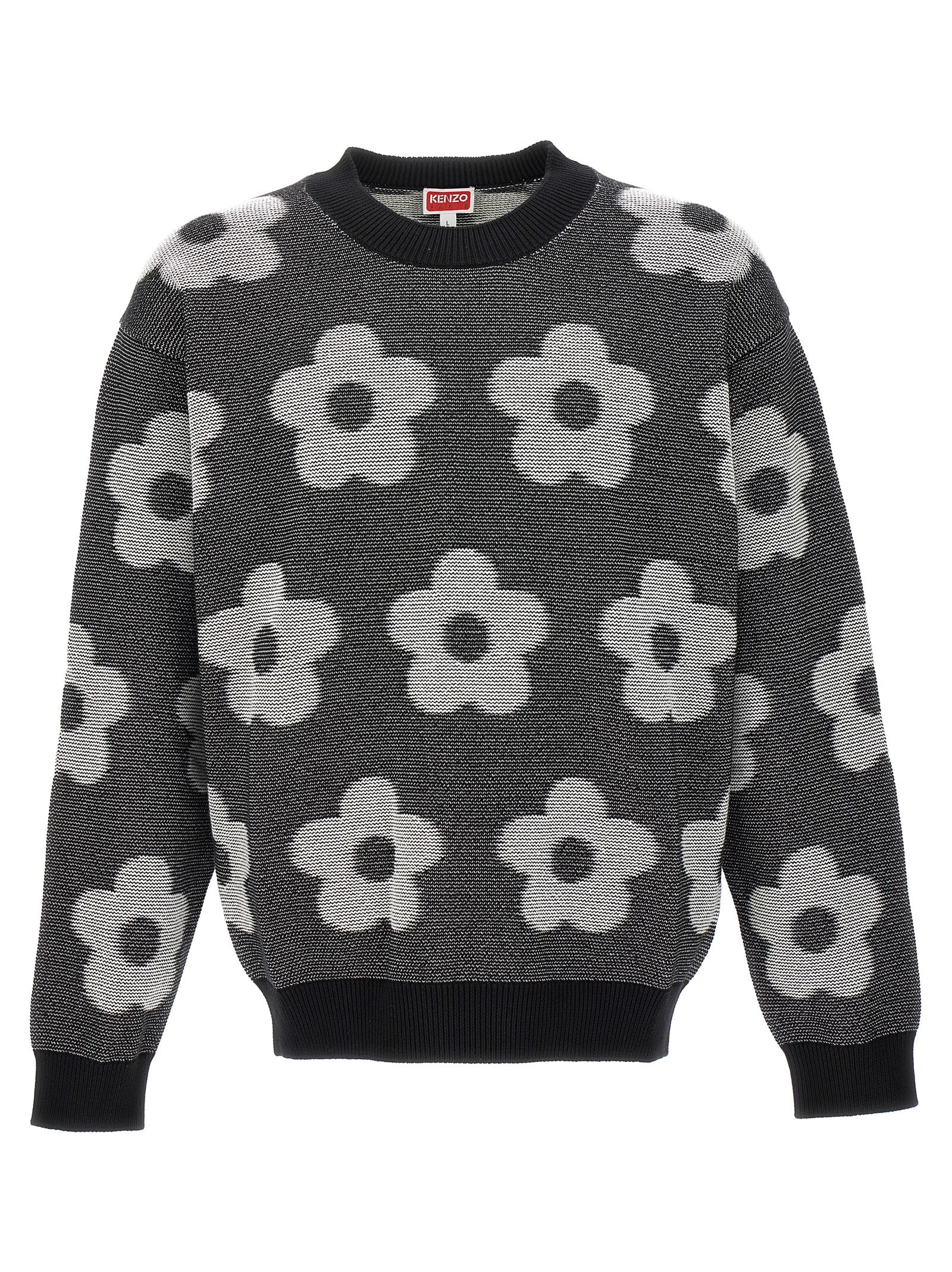 Kenzo Boke Flower-jacquard Cotton Jumper In White/black
