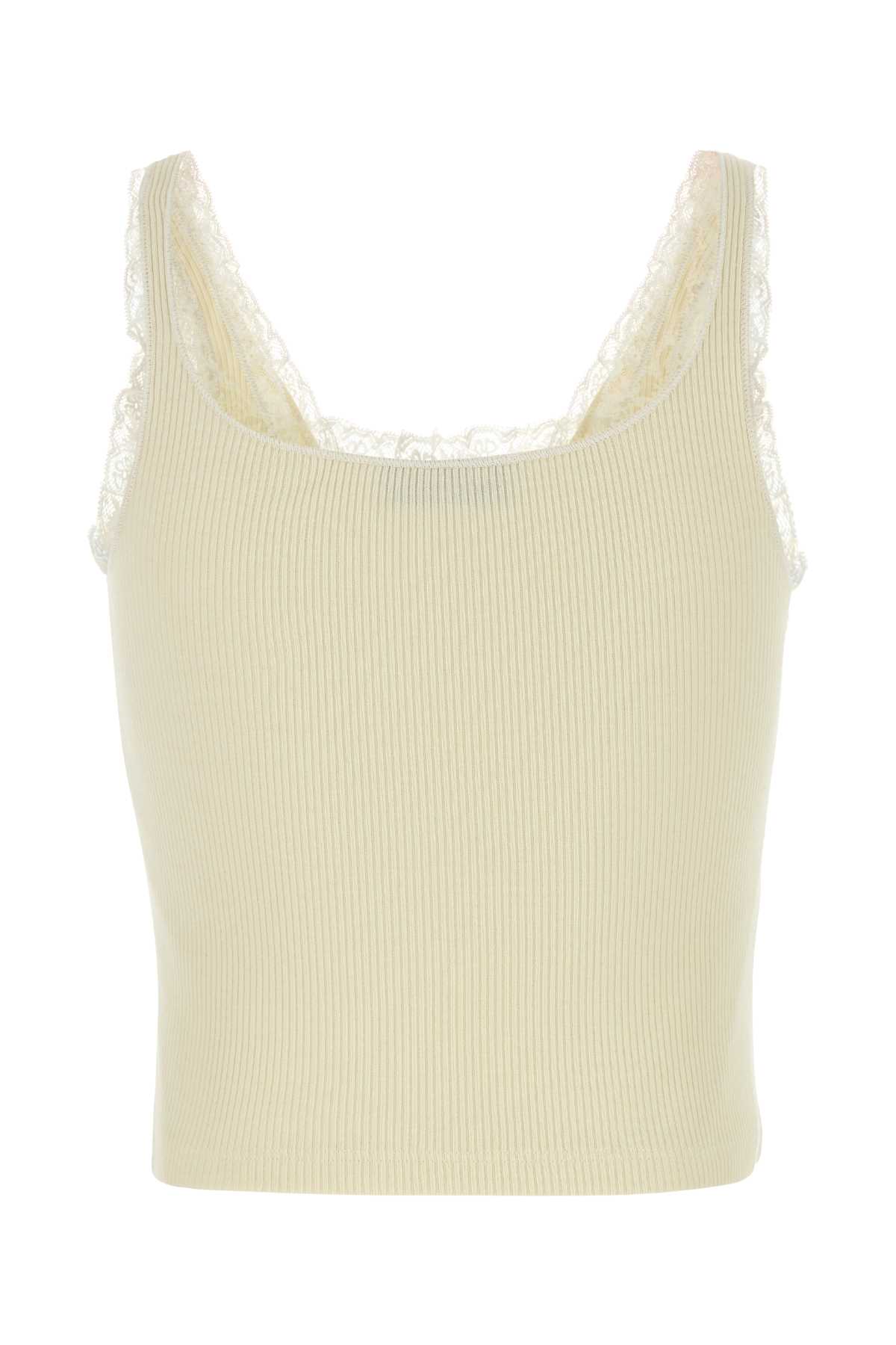 Miu Miu Ribbed Tank Top With Lace Details In White