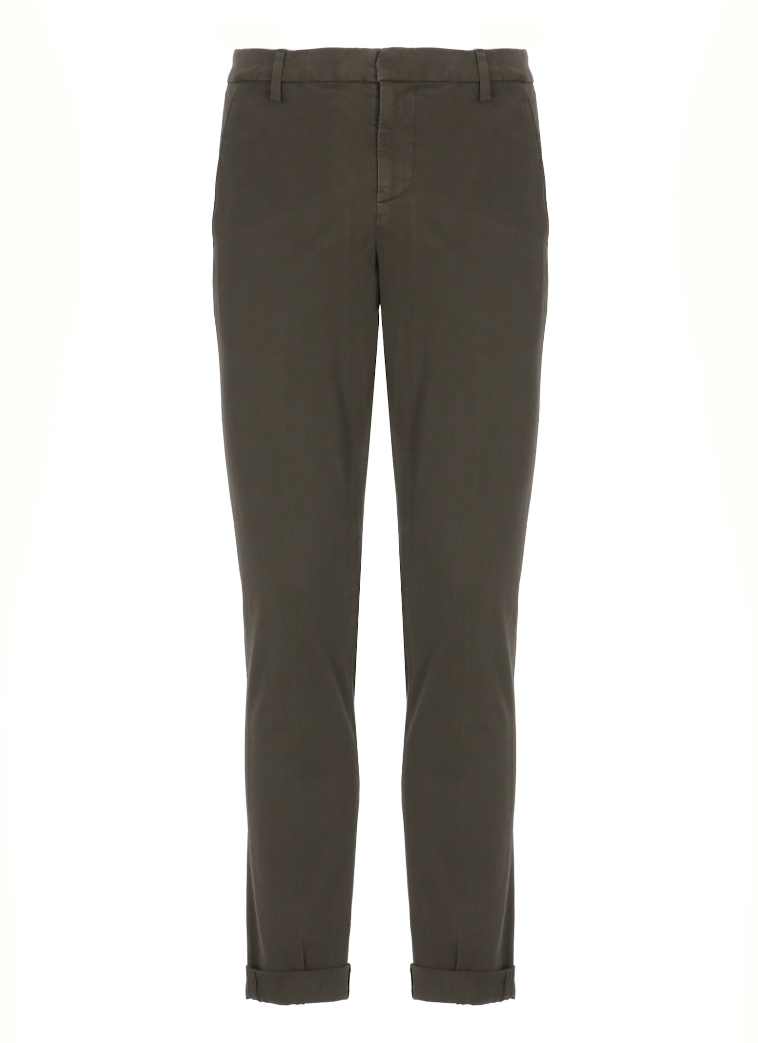 Dondup Straight Leg Trousers Cuffed Hem In Green