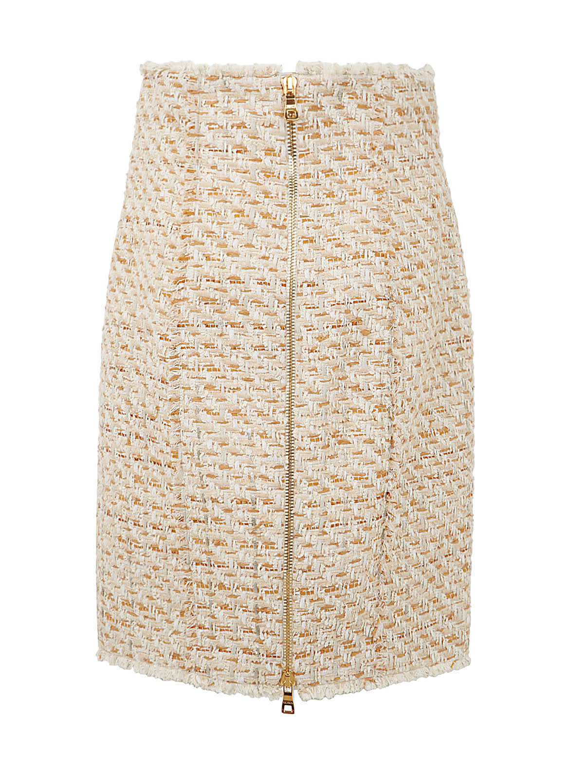 Balmain Beige Tweed Skirt With Front Golden Buttons In Cotton Blend Woman In Gcc Multi Beige