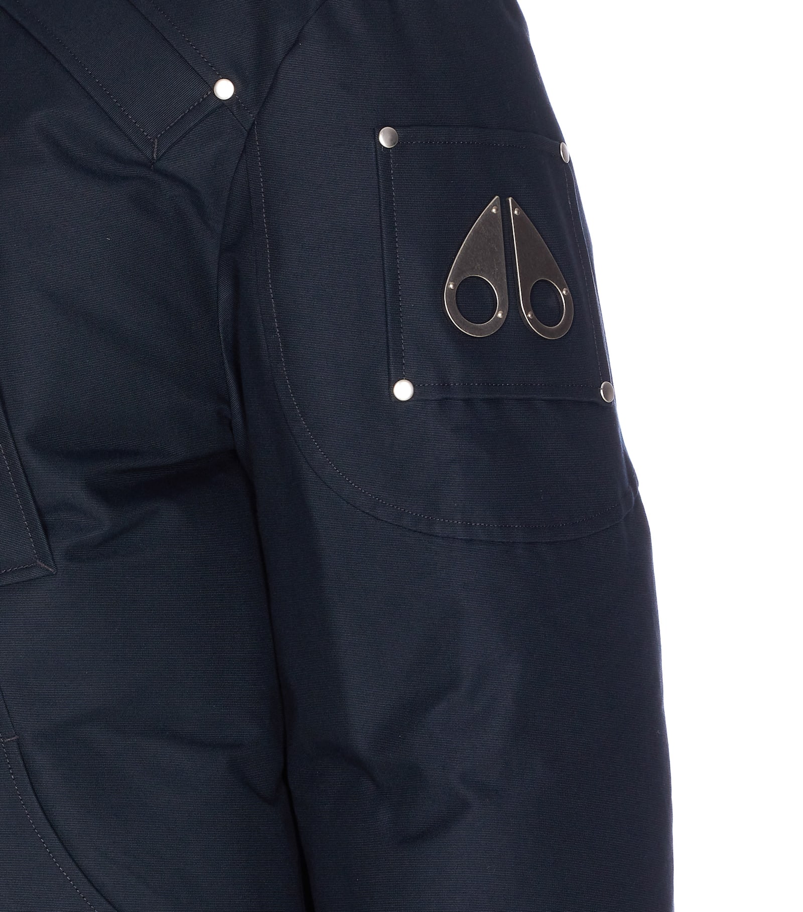 Moose Knuckles Shearling Trim Down Bomber Jacket In Blue