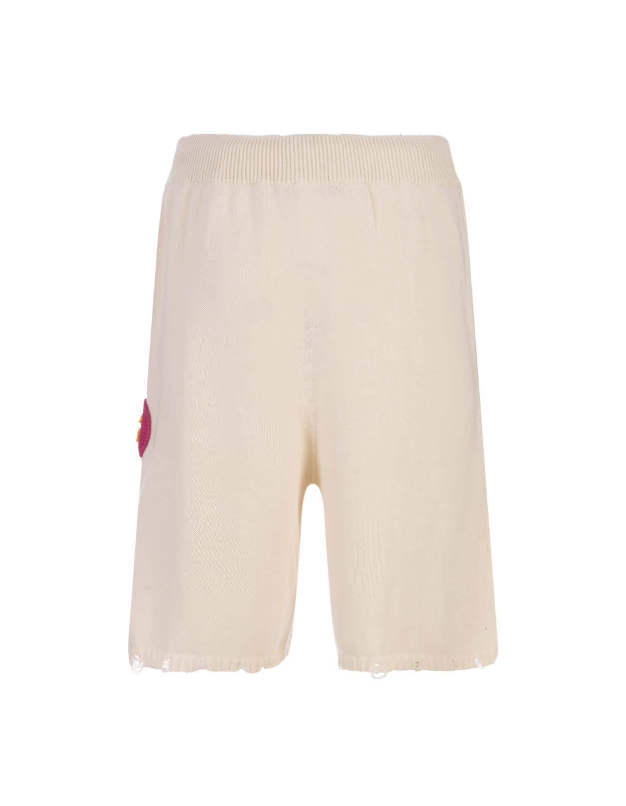 Shop Barrow Dove Shorts With Crochet Applications In Bianco Sporco