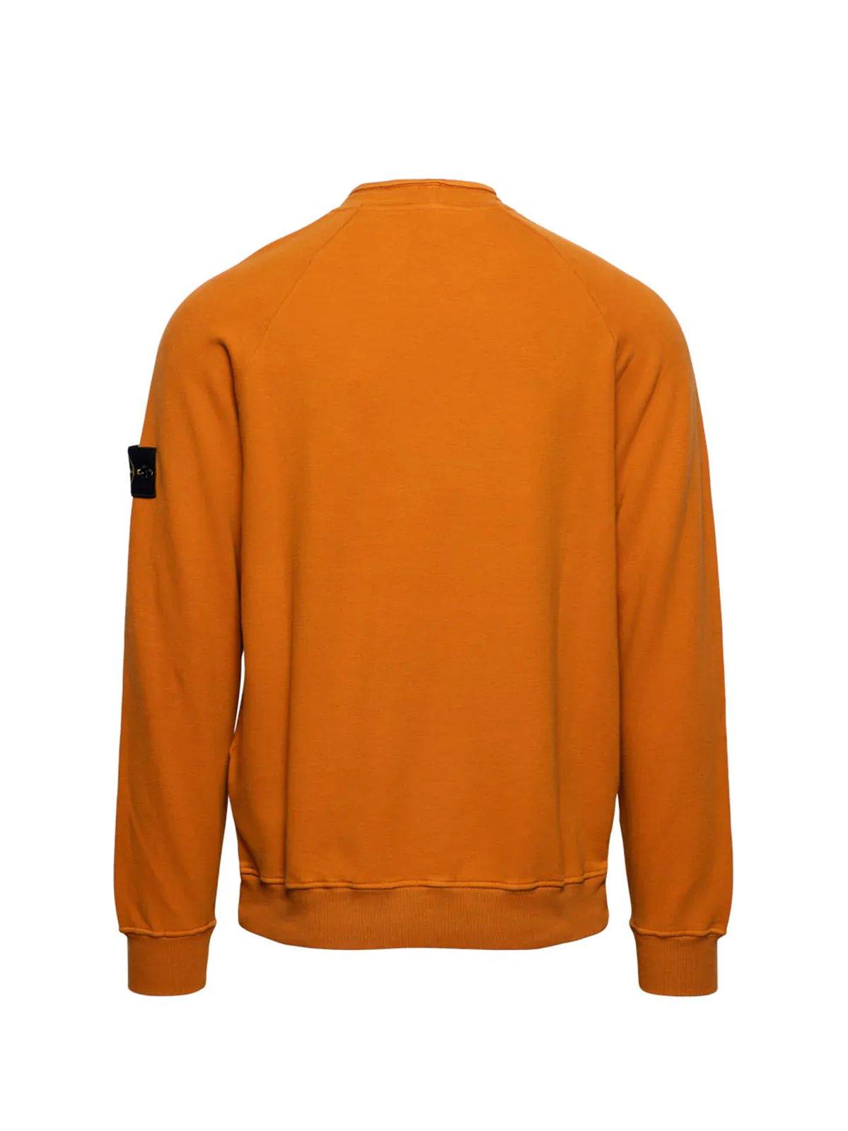 Shop Stone Island Logo Patch Crewneck Sweatshirt Fleece In Rust